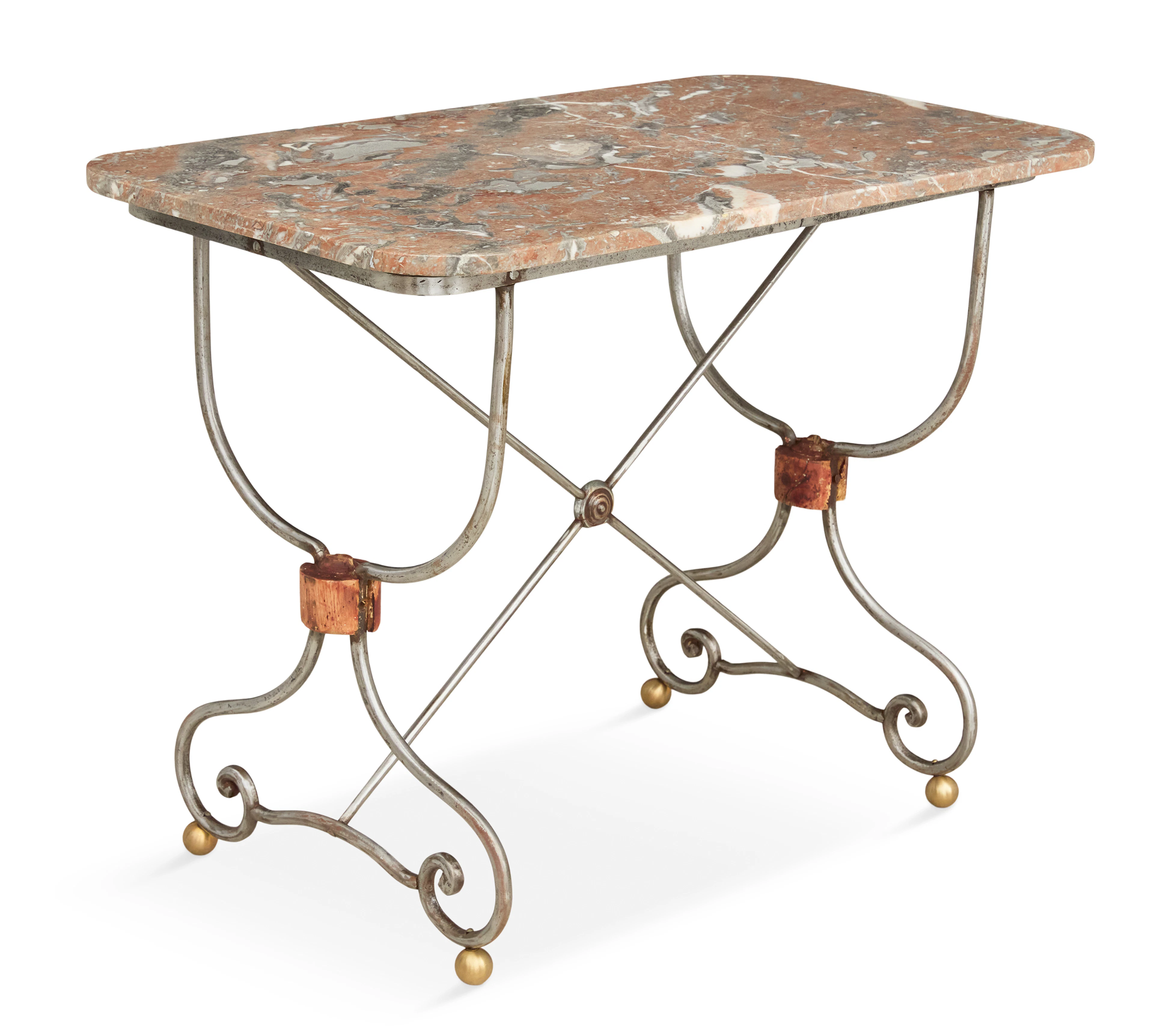 French Stone, Steel and Brass Garden Table