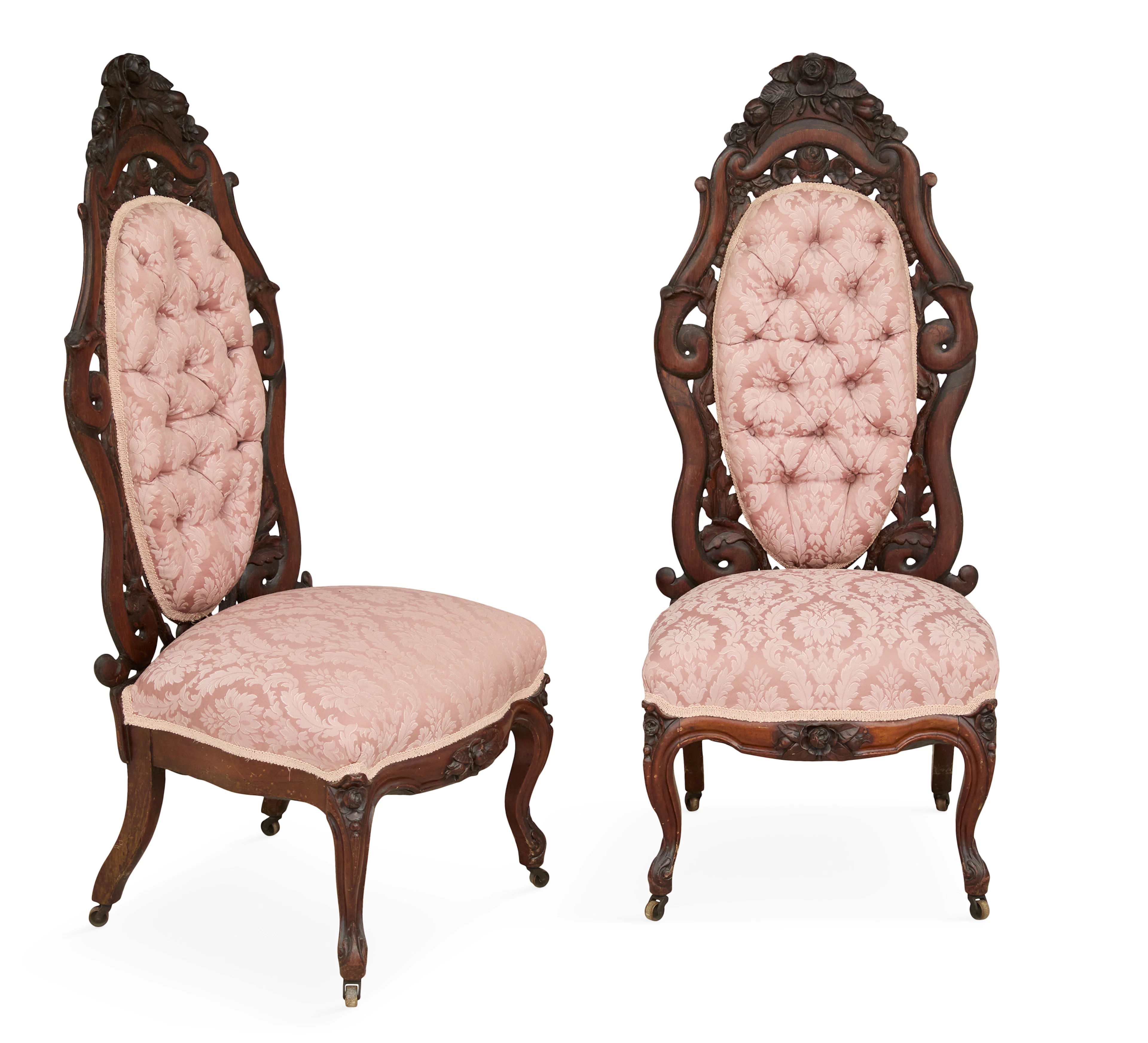 Pair of American Rococo Revival Laminated Rosewood Slipper Chairs