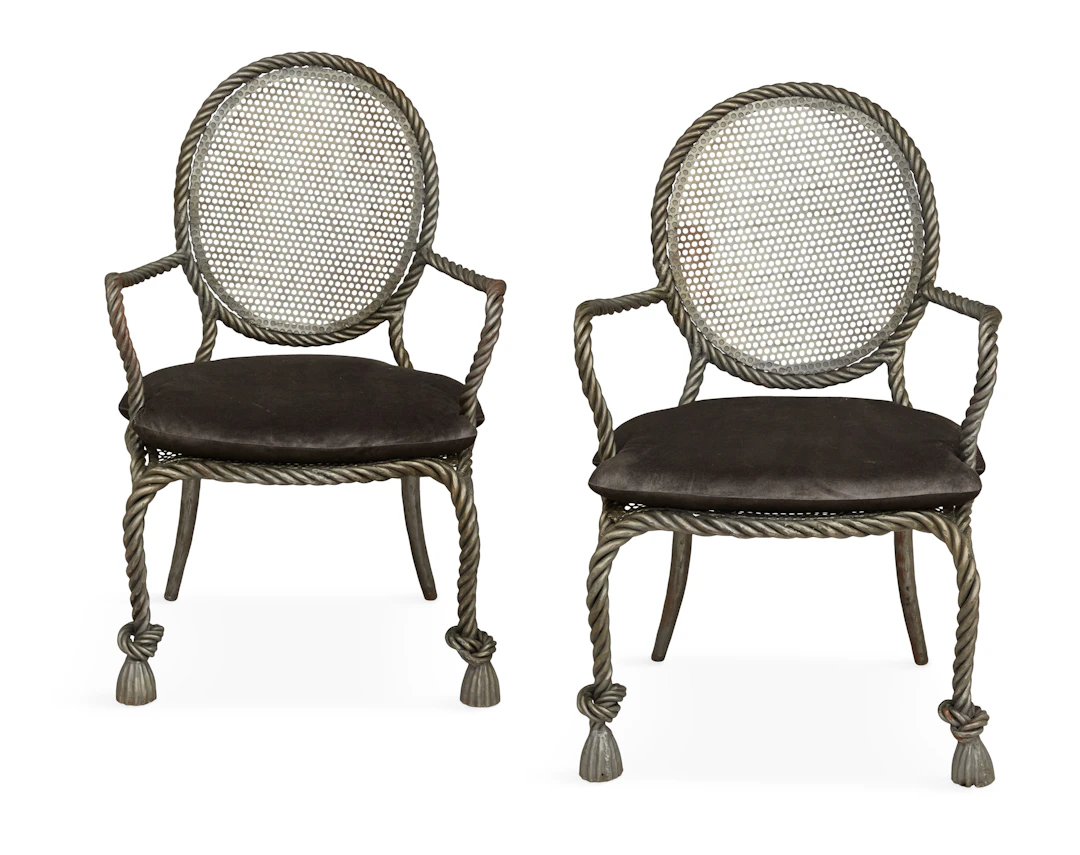Pair of Napoleon III-Style Steel Rope-Twist Armchairs