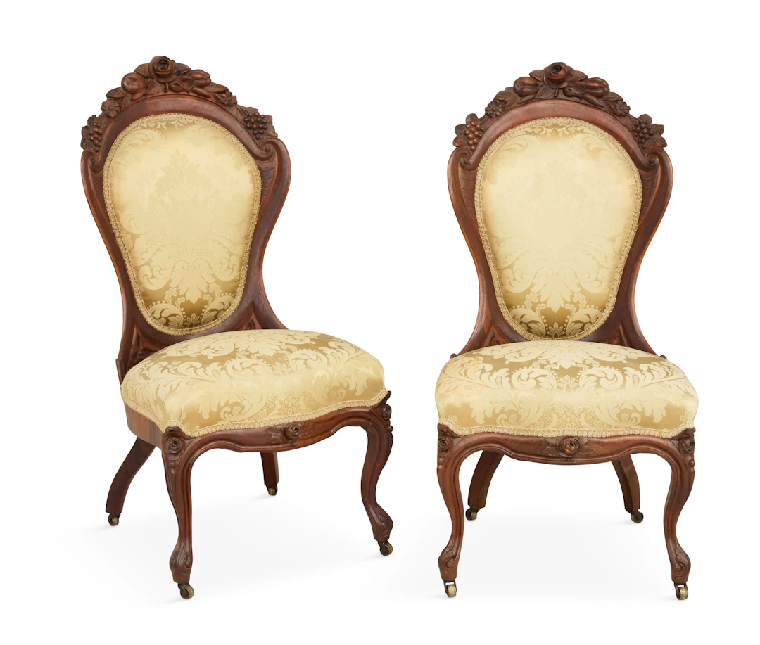 Pair of American Rococo Revival Laminated Rosewood Side Chairs