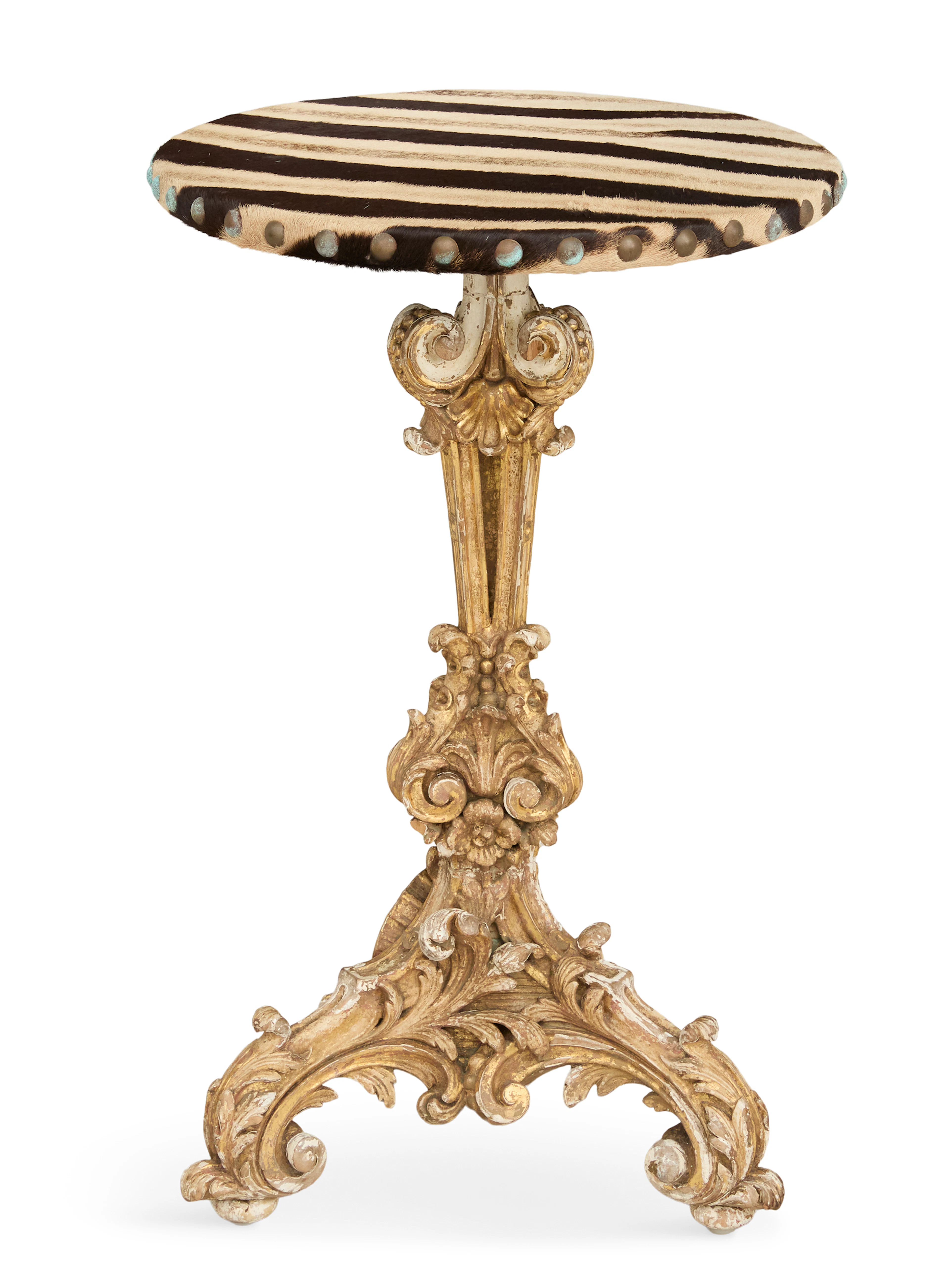 Italian Giltwood and Zebra Hide Side Table