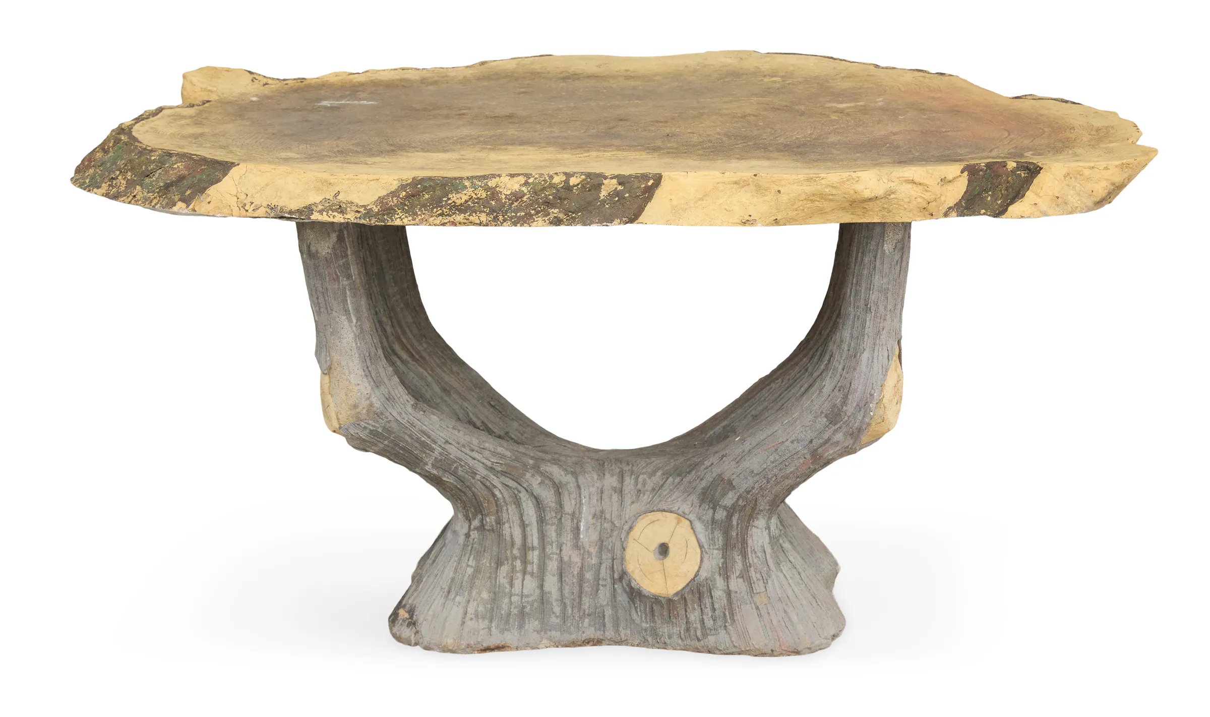 French "Rustic"-Molded Stone Faux-Bois Table
