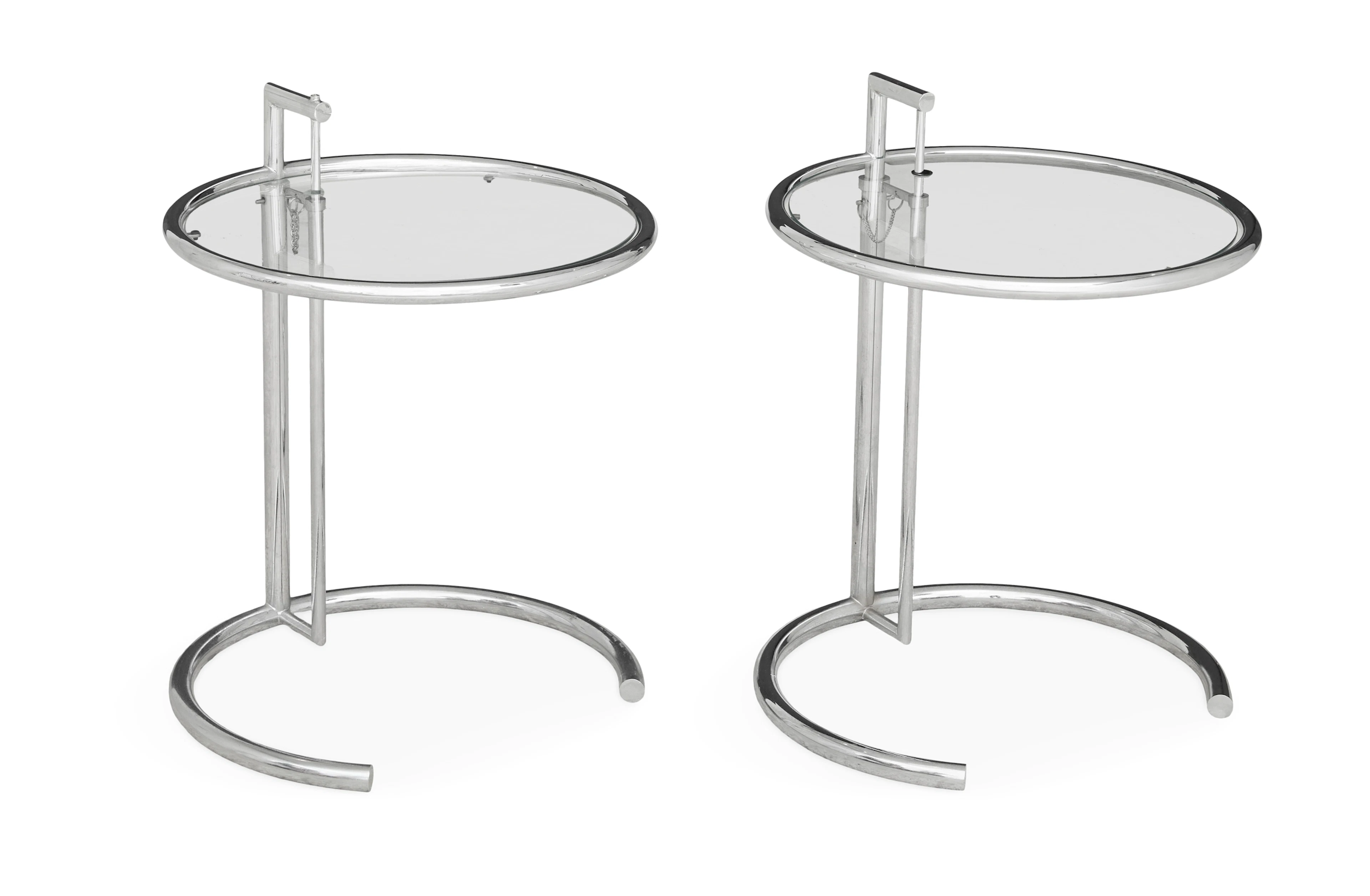 Near Pair of Eileen Gray Chrome and Glass Side Tables