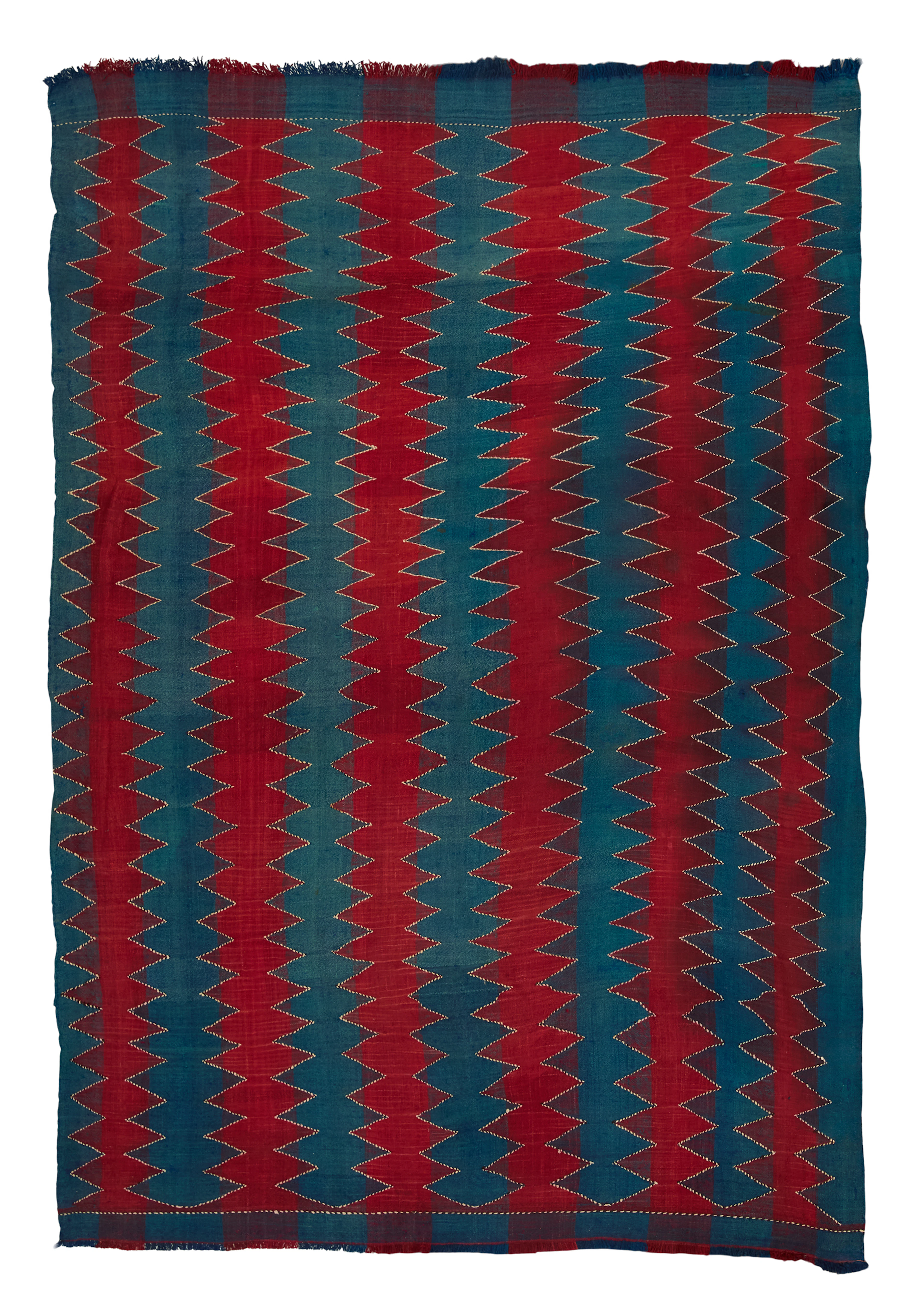 Indigo Blue and Carmine Red Tribal Rug
