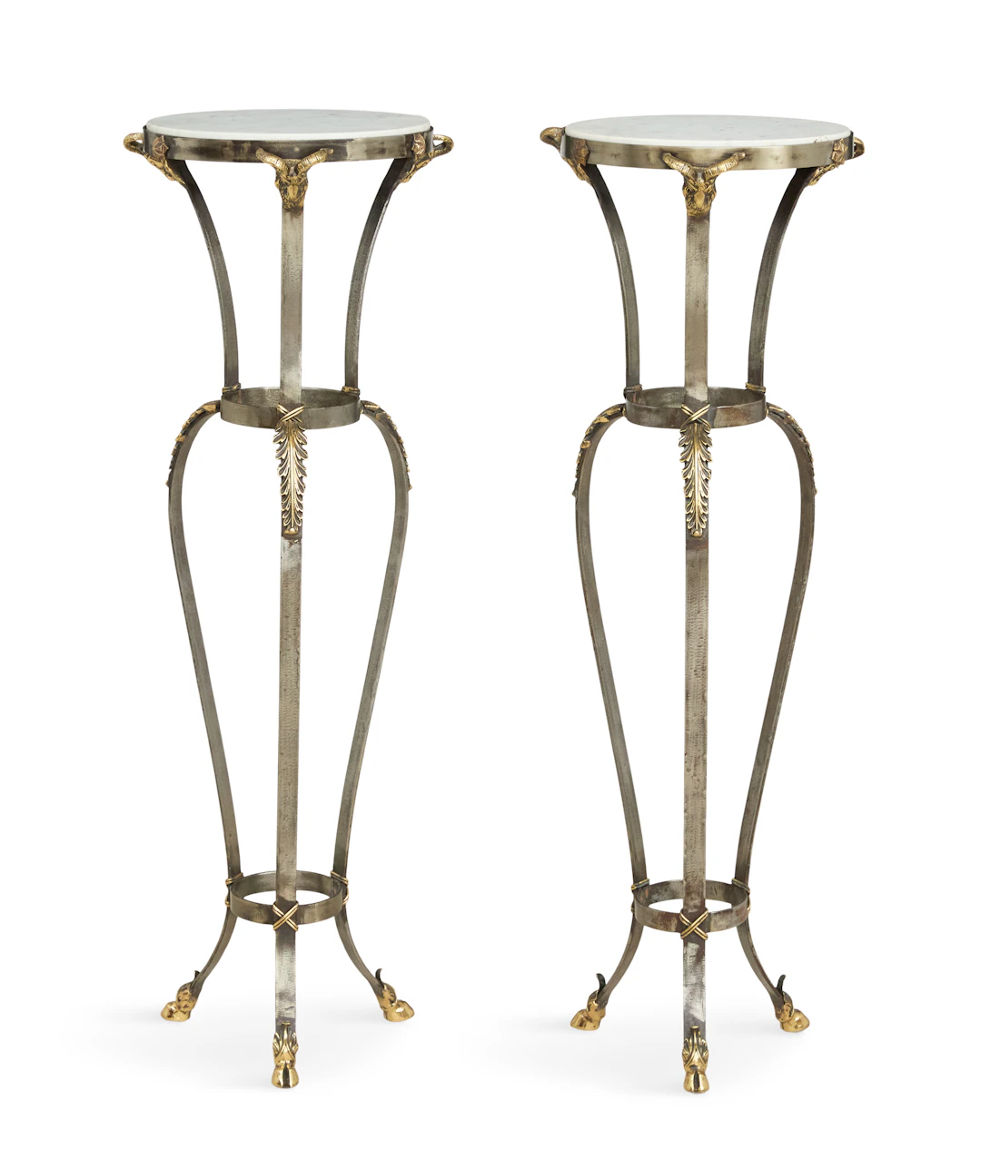 Pair of Steel, Iron and Marble-Top Pedestals