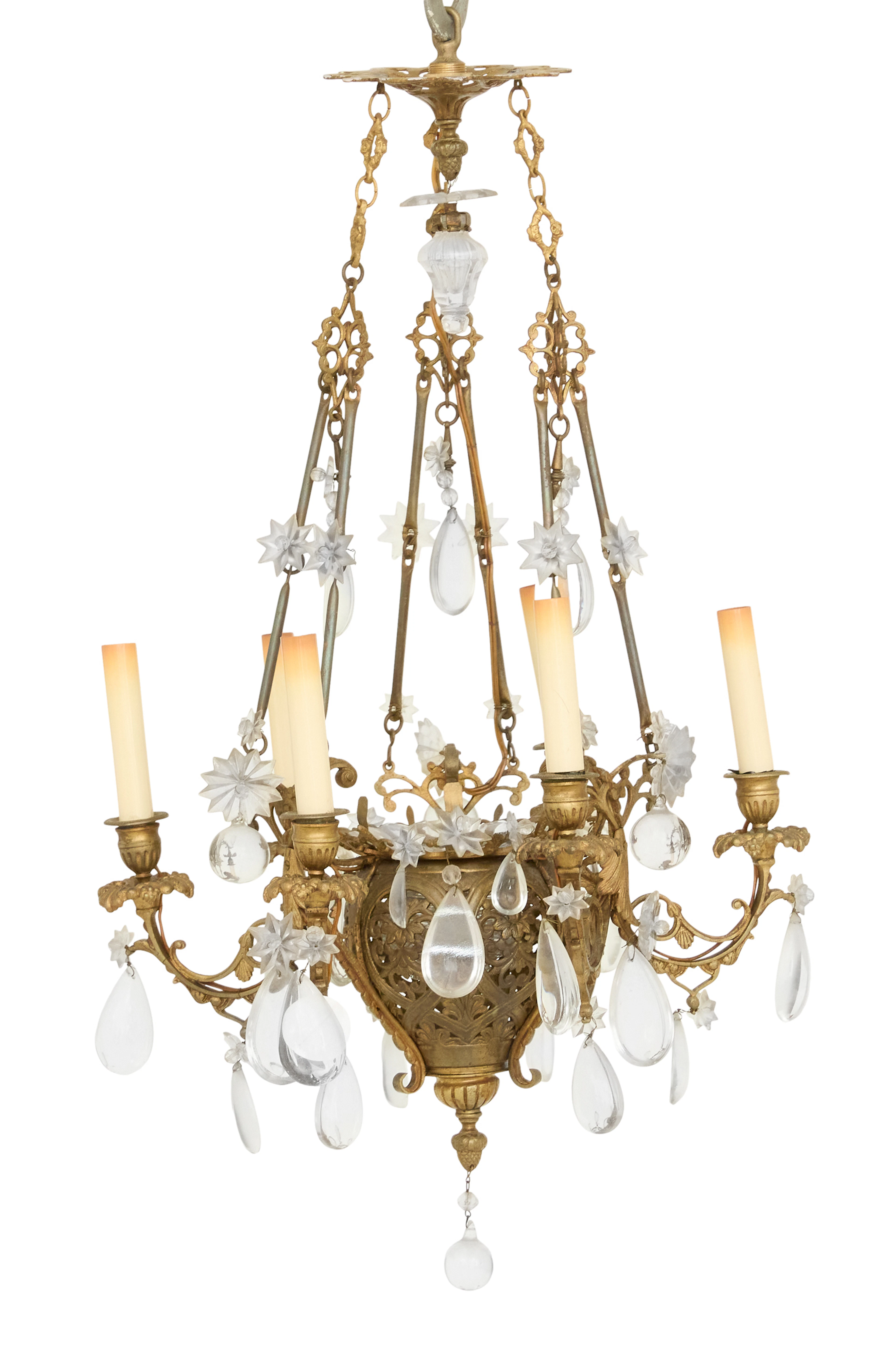 French Belle Epoque Bronze and Crystal Chandelier