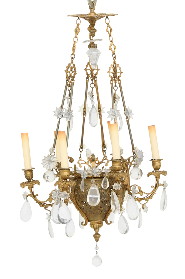 French Belle Epoque Bronze and Crystal Chandelier