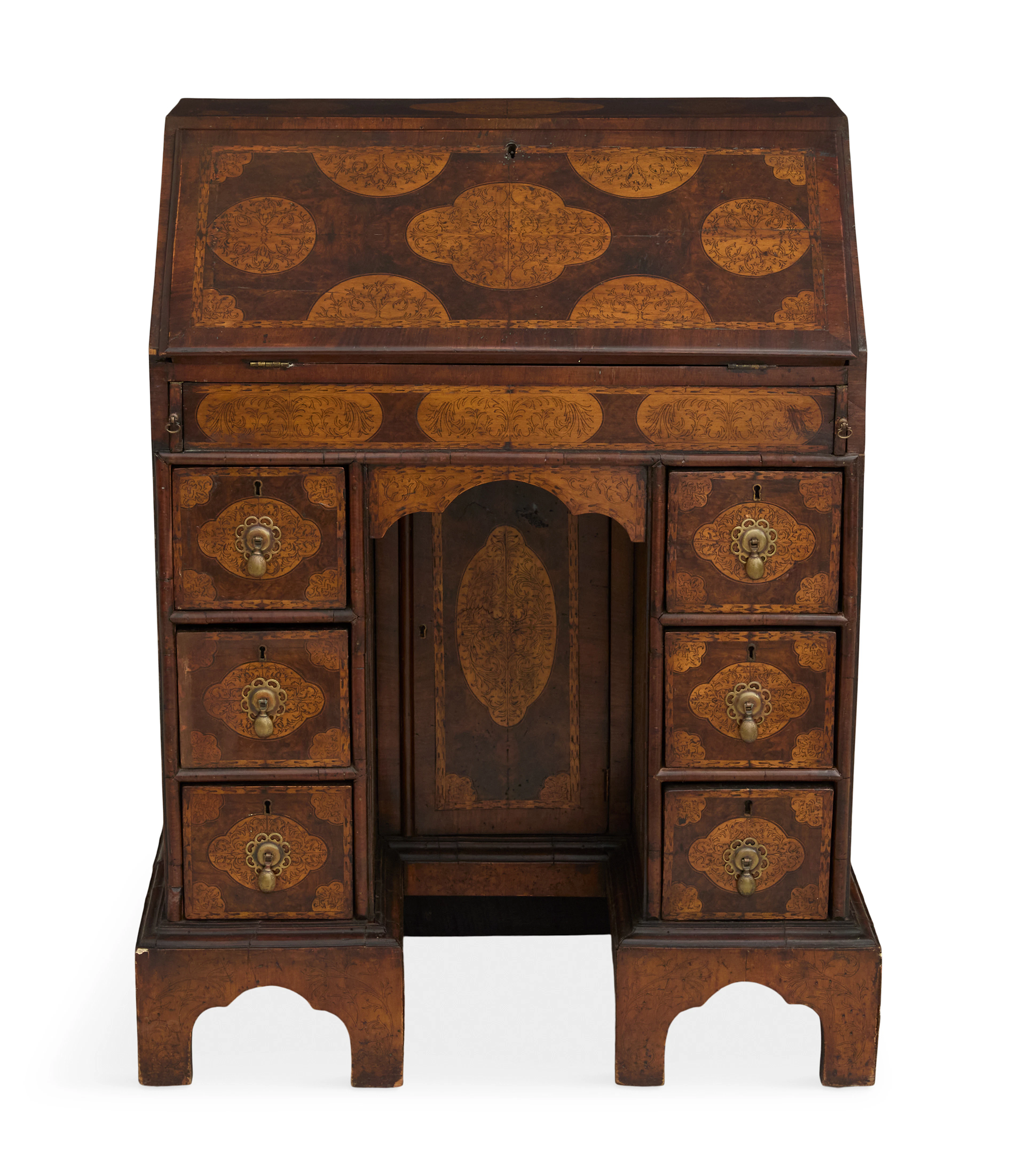 English Burlwood and Penwork Kneehole Desk
