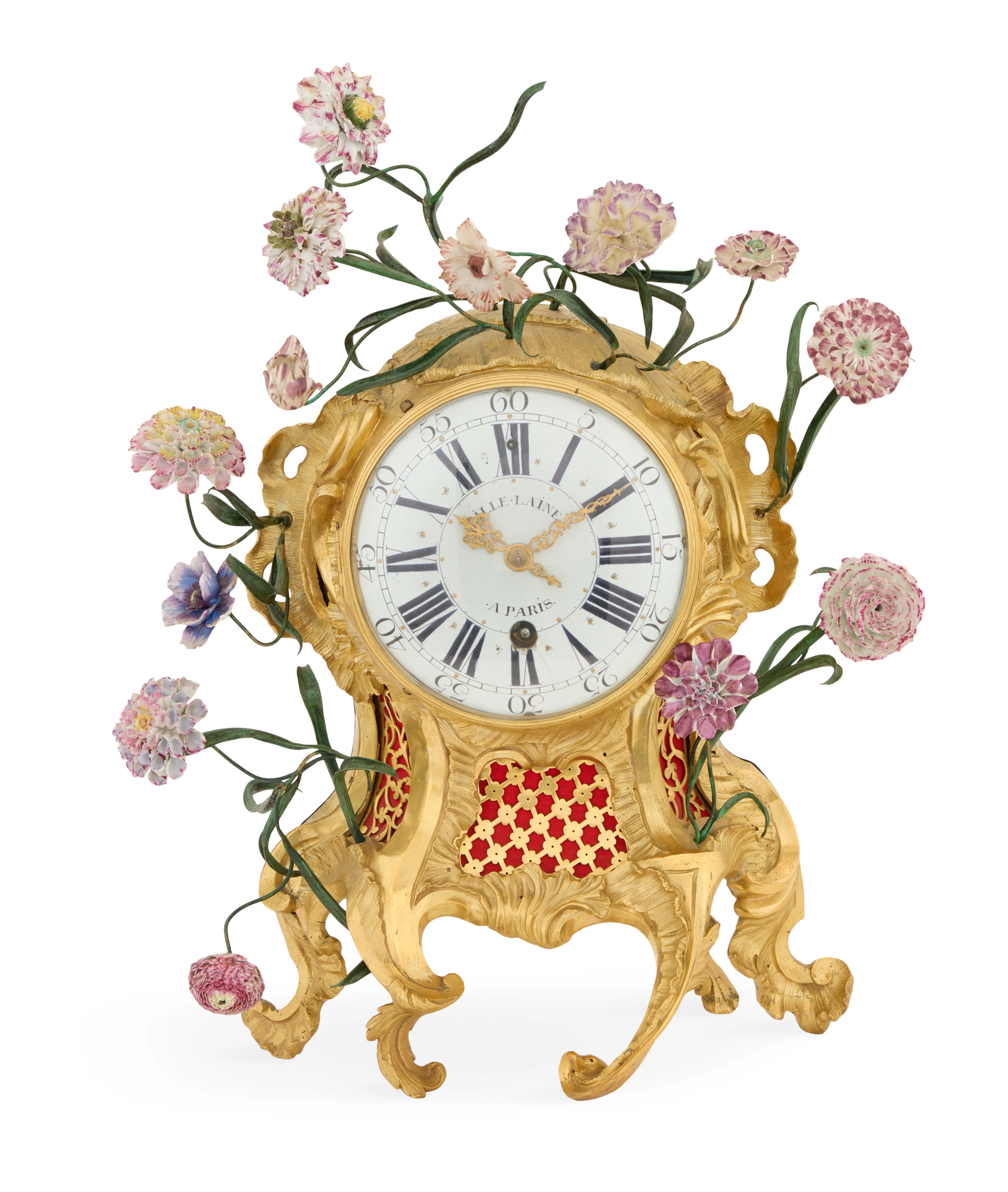 Louis XV Gilt-Bronze and Porcelain Mantel Clock