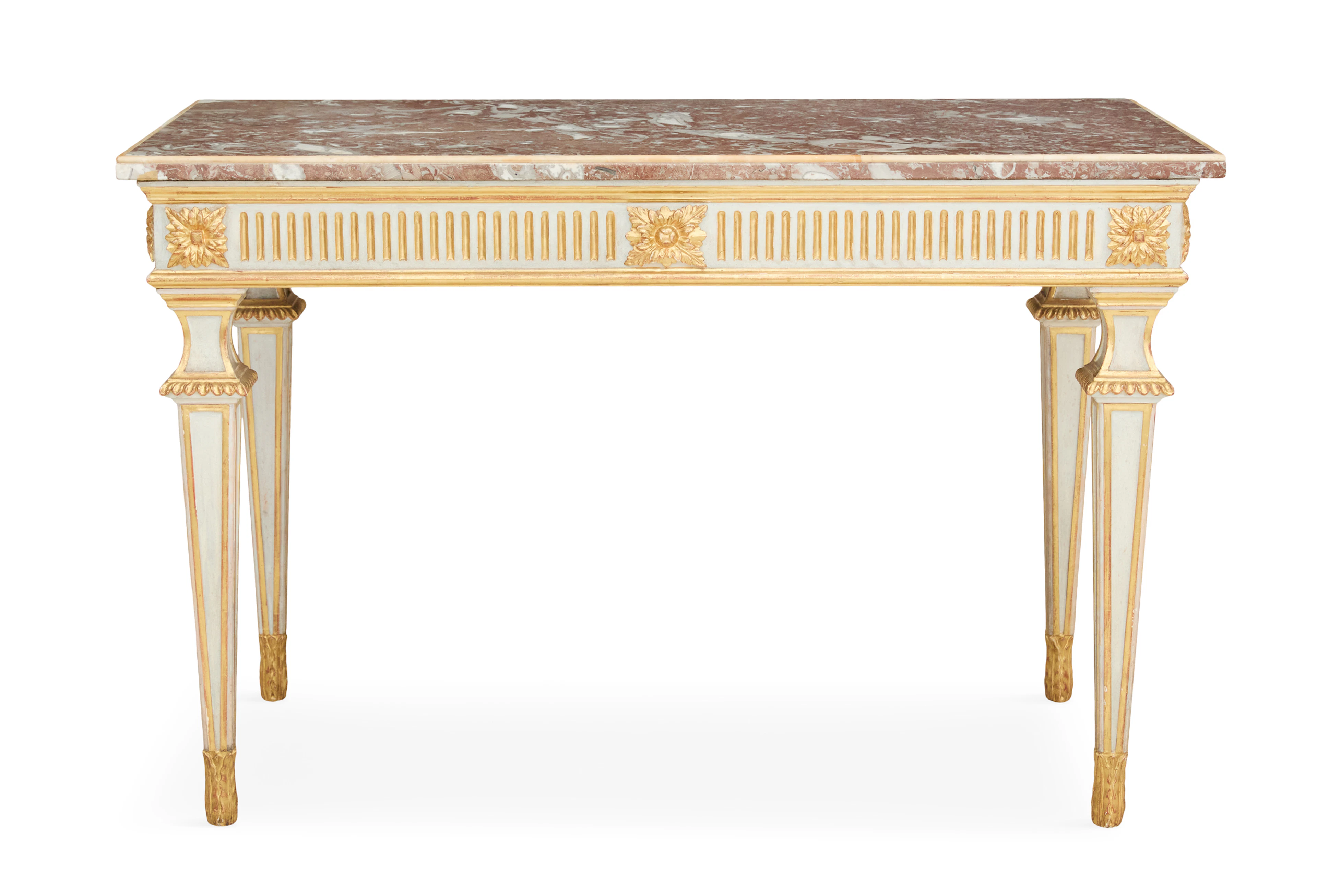 French Polychrome, Parcel-Gilt and Marble-Top Console Table