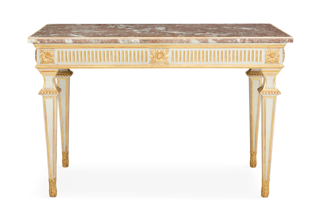 French Polychrome, Parcel-Gilt and Marble-Top Console Table