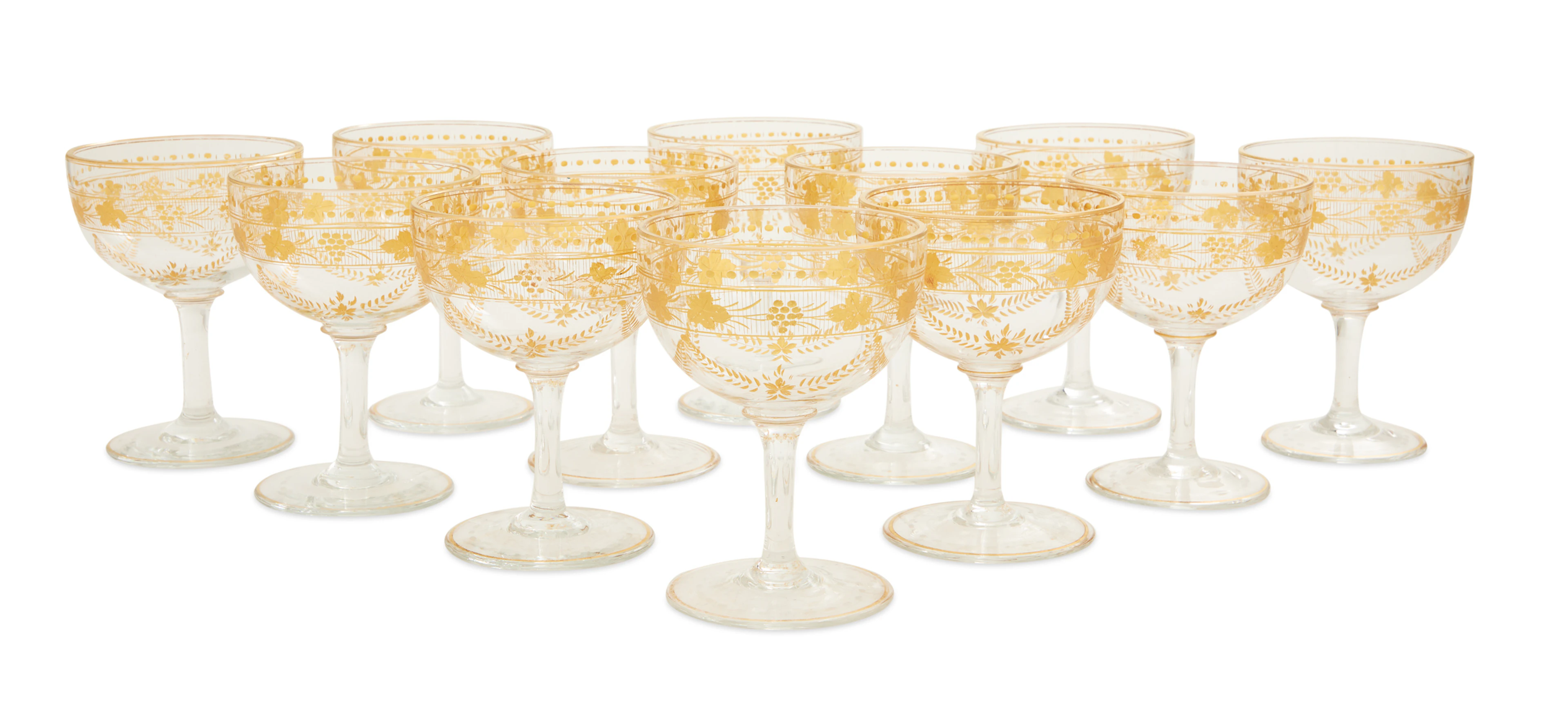 Set of Twelve Gilt-Engraved Shrimp Cocktail/Dessert Goblets