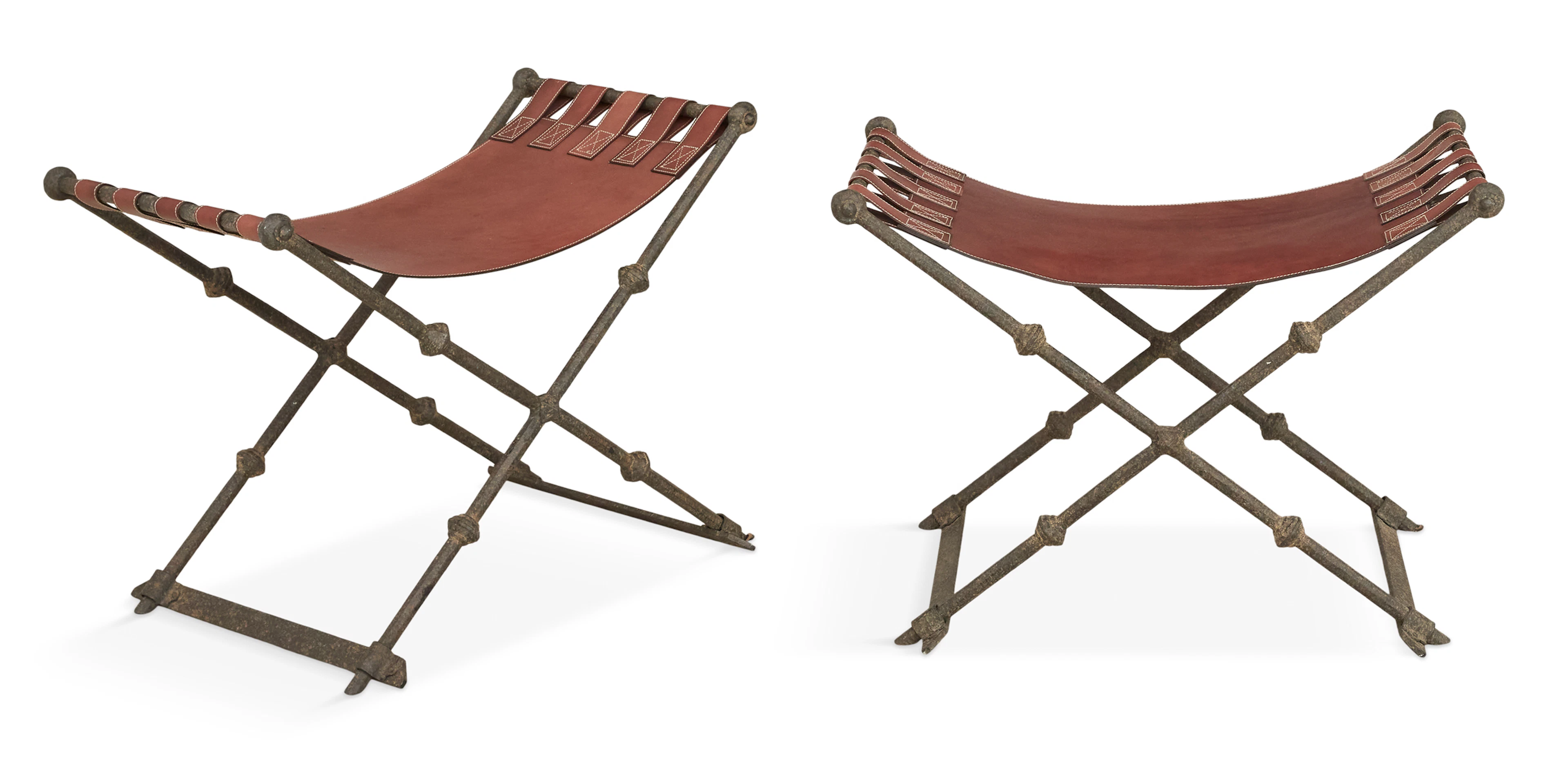 Pair of Iron and Leather "Prata" Stools