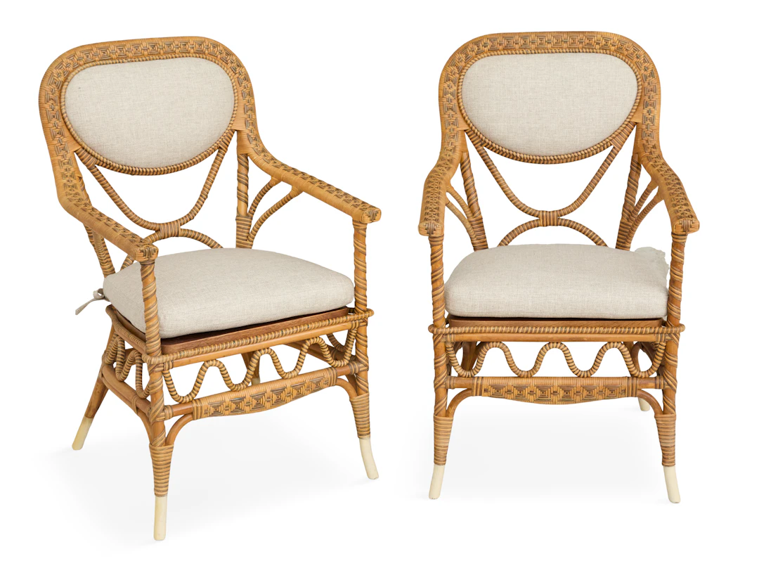 Pair of Victorian-Style Bamboo and Rattan Armchairs
