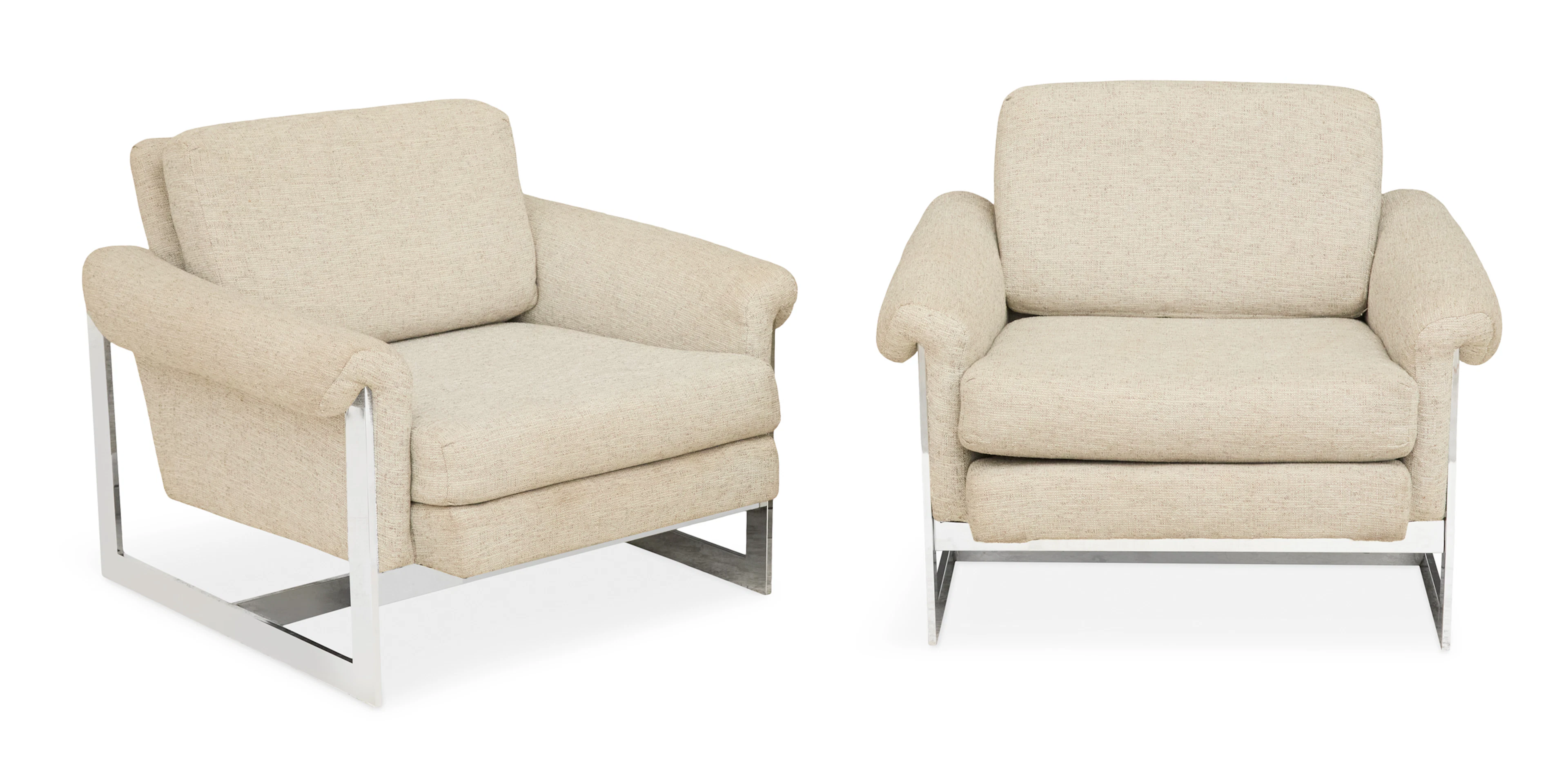 Pair of Chrome and Fabric Armchairs