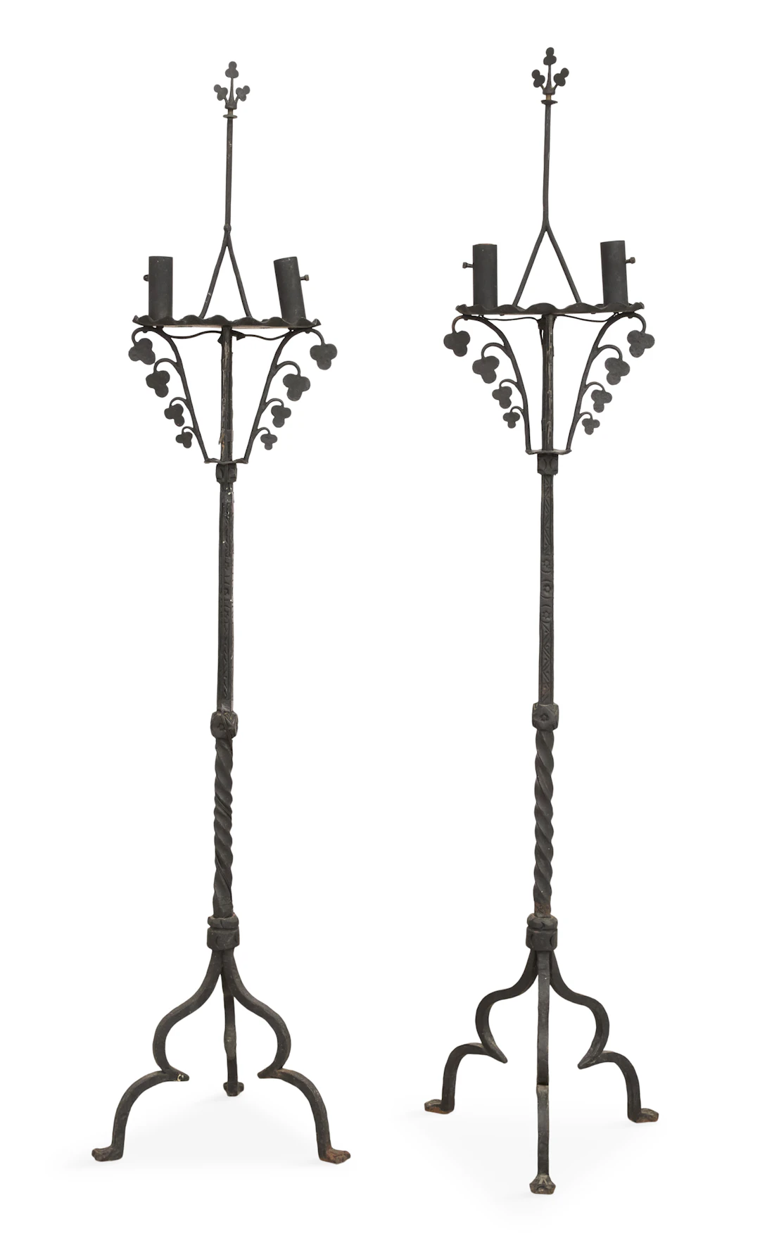 Pair of Iron Two-Light Torcheres in the Manner of Samuel Yellin