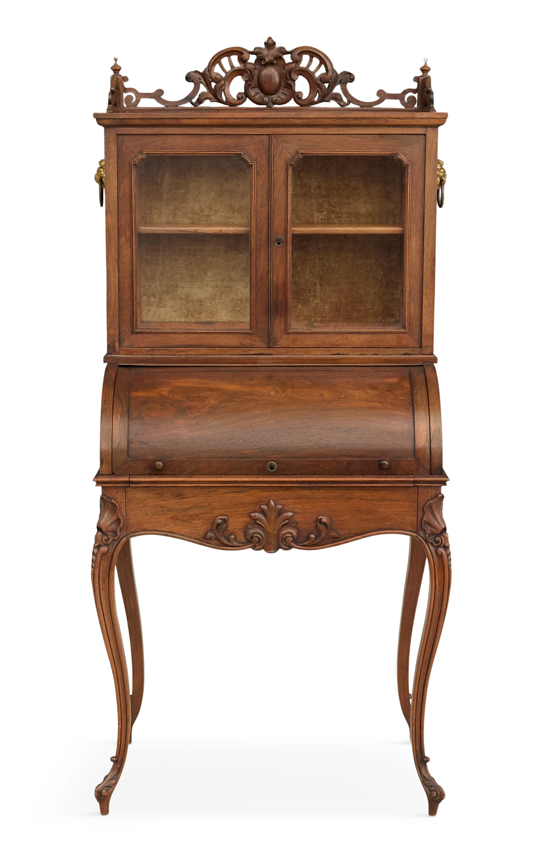 Petite American Rococo Revival Rosewood Cylinder Secretary
