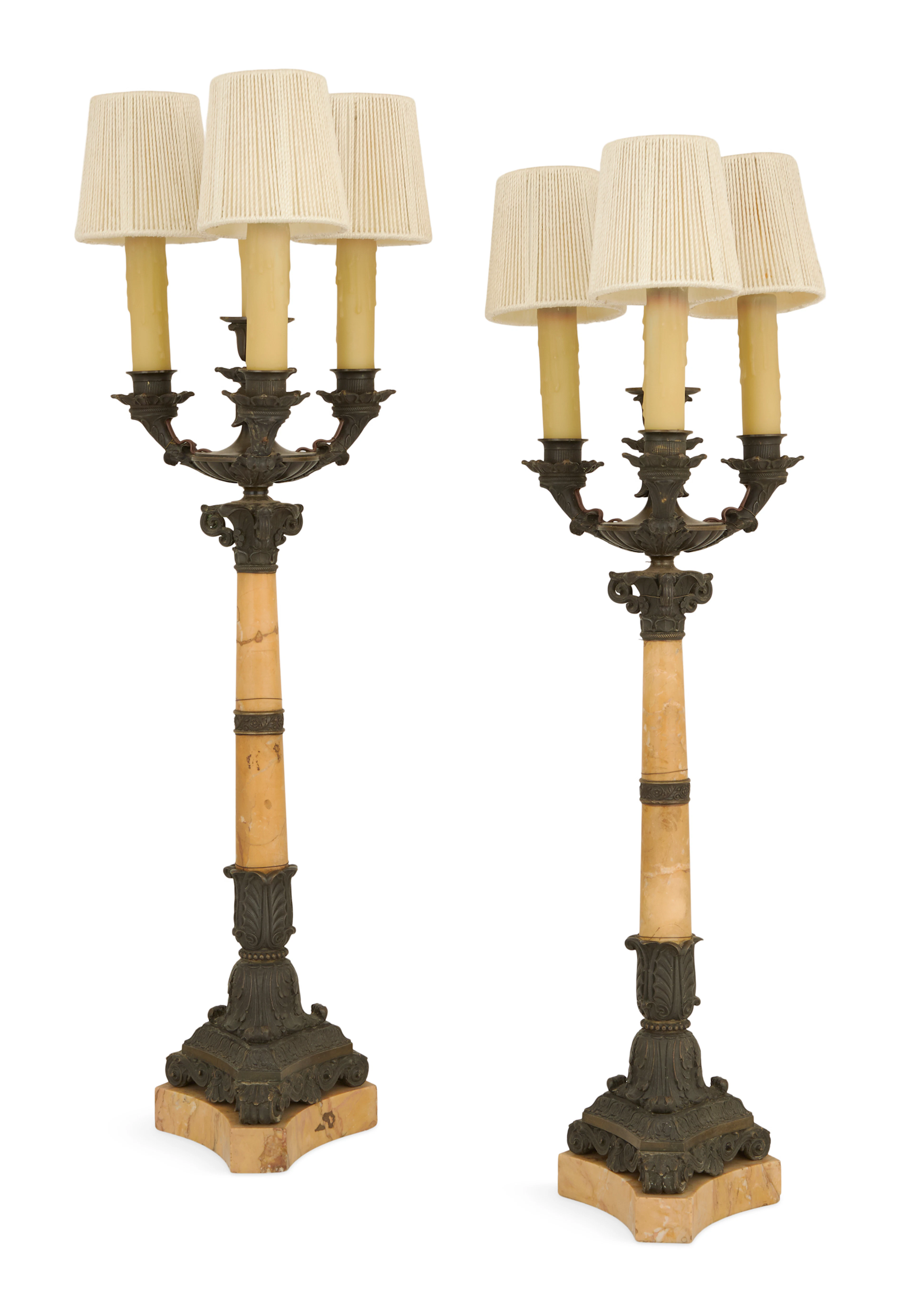 Pair of William IV Bronze and Marble Candelabra Lamps