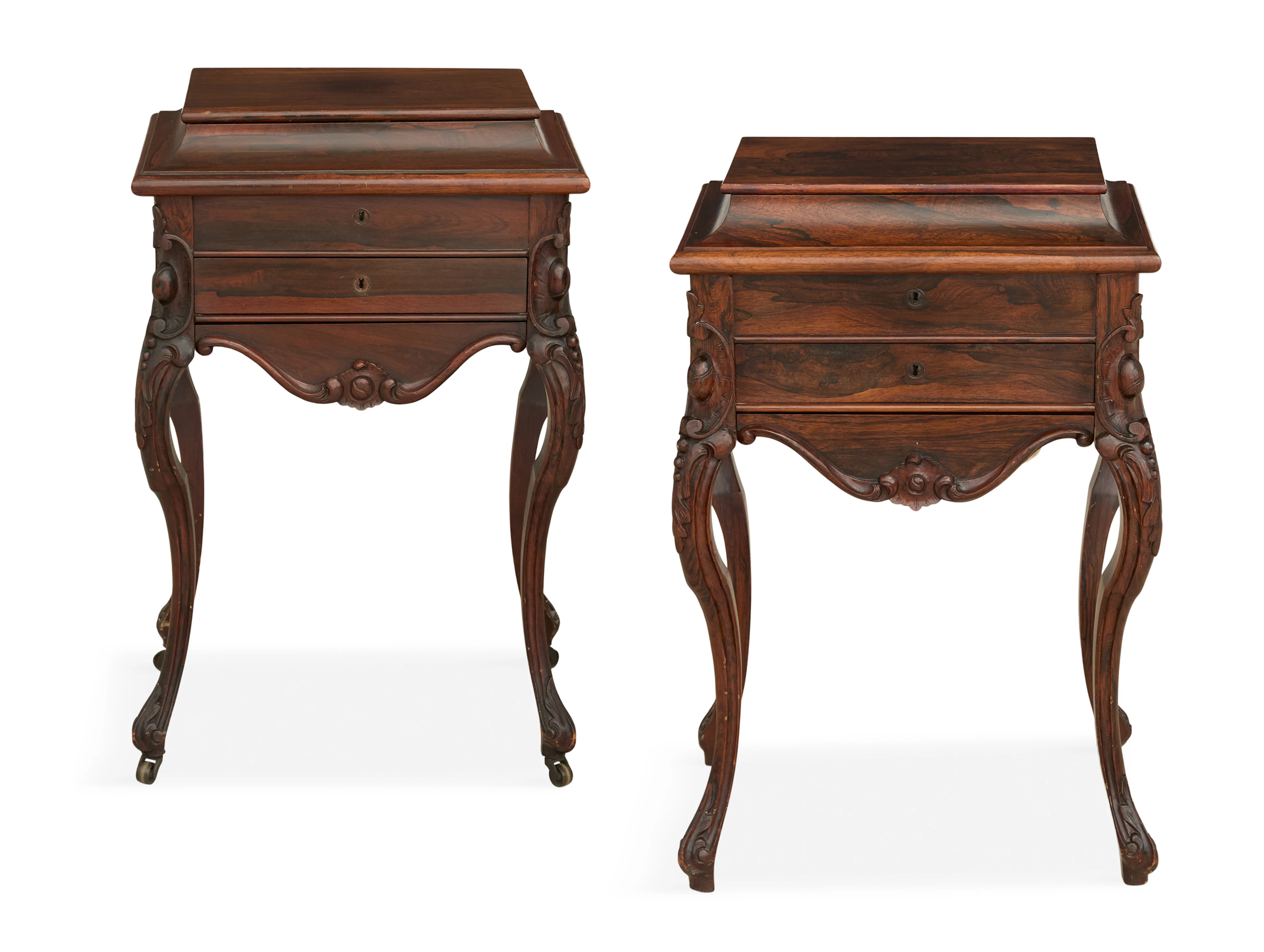 Pair of American Rococo Revival Rosewood Work Tables