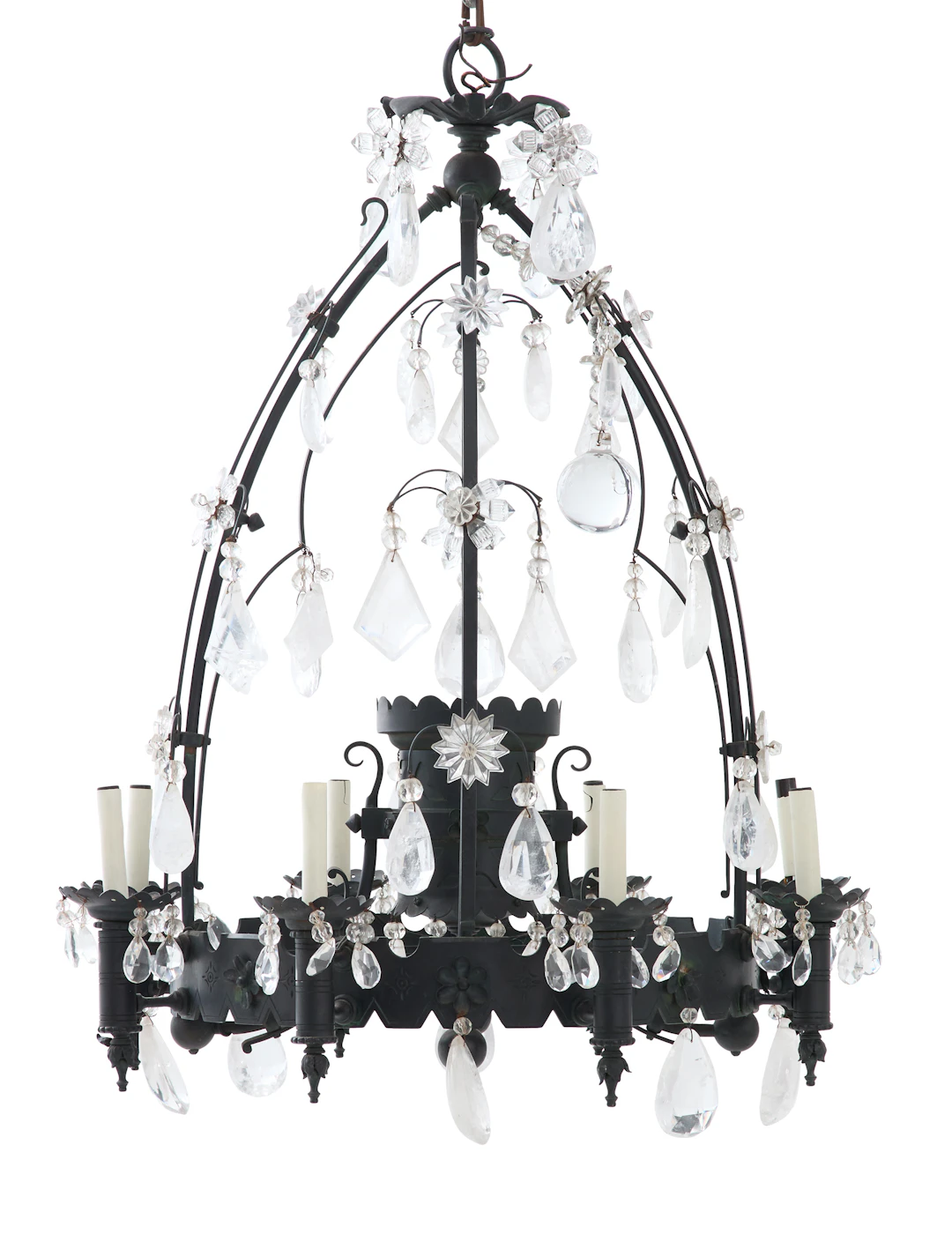 Italian Patinated Metal and Rock Crystal Chandelier