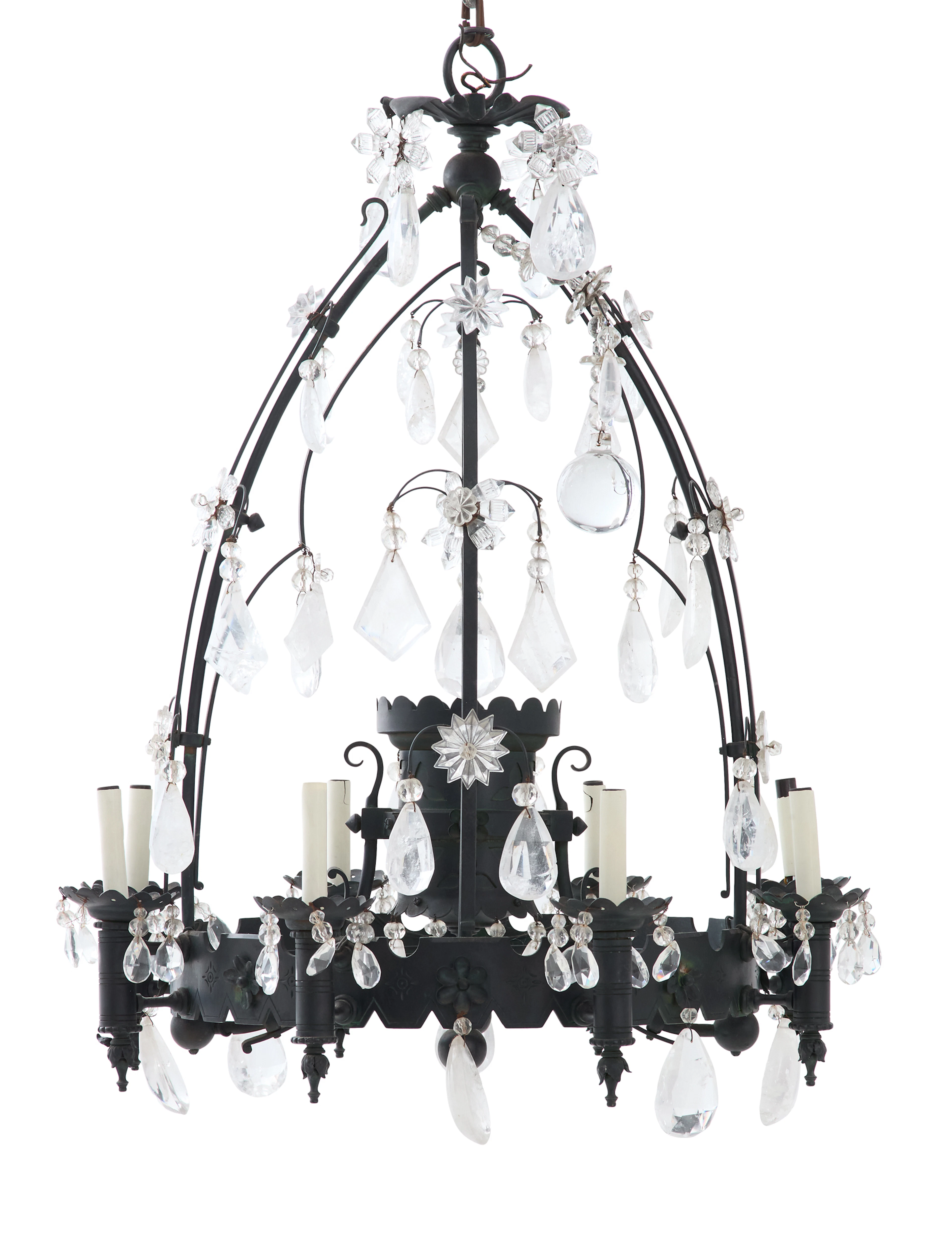 Italian Patinated Metal and Rock Crystal Chandelier
