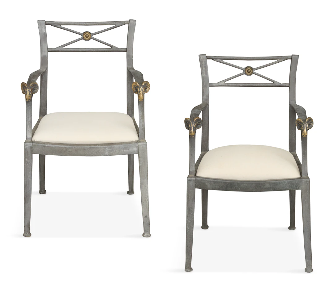 Pair of Brass-Mounted Iron Armchairs