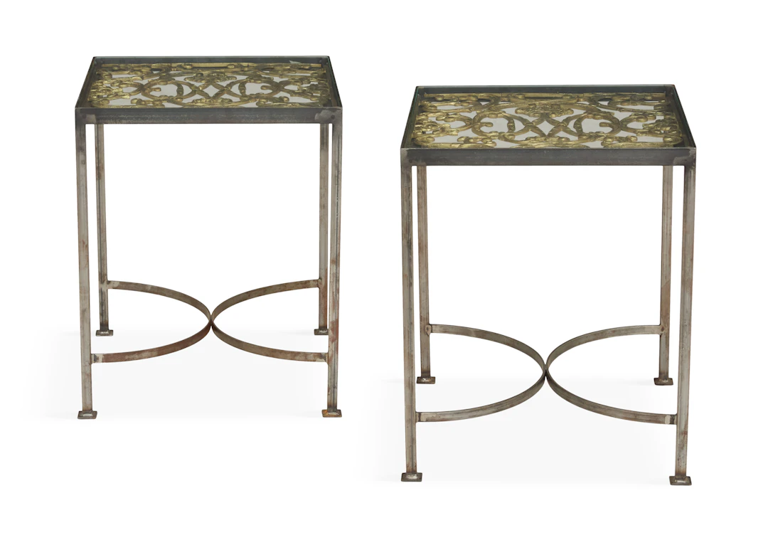 Pair of Iron, Brass and Plate-Glass Side Tables