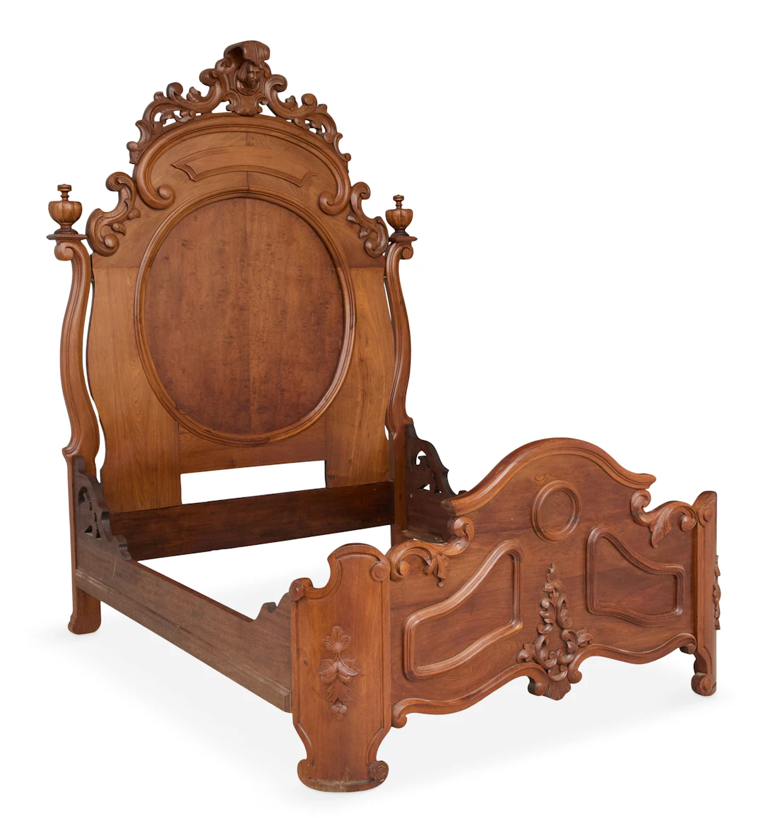 American Rococo Revival Walnut Bed