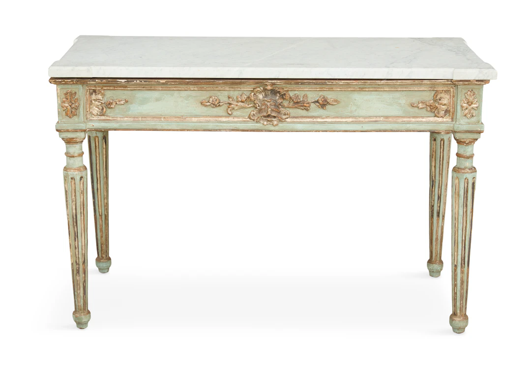 Italian Polychrome, Parcel-Gilt and Marble-Top Console Table