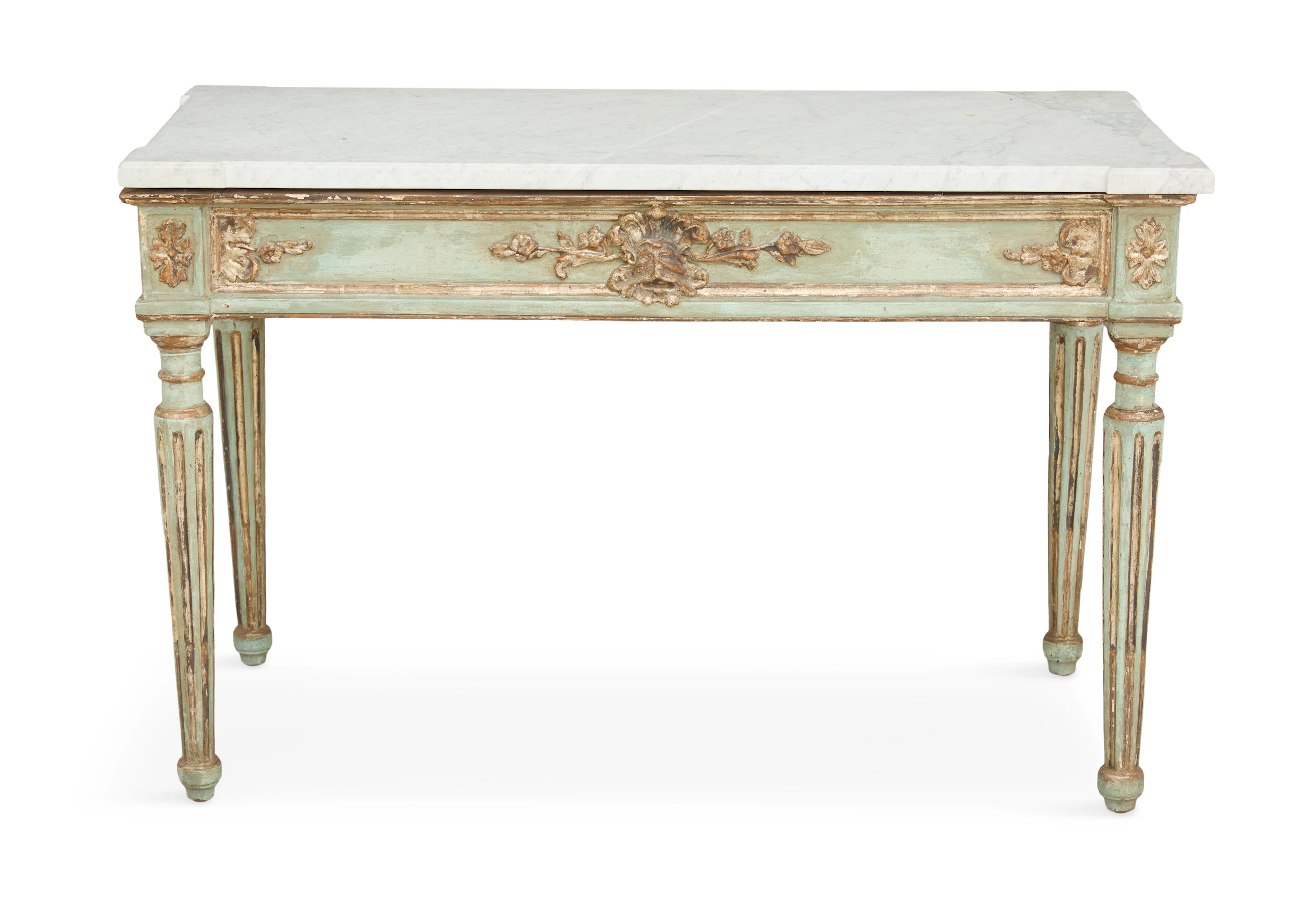 Italian Polychrome, Parcel-Gilt and Marble-Top Console Table