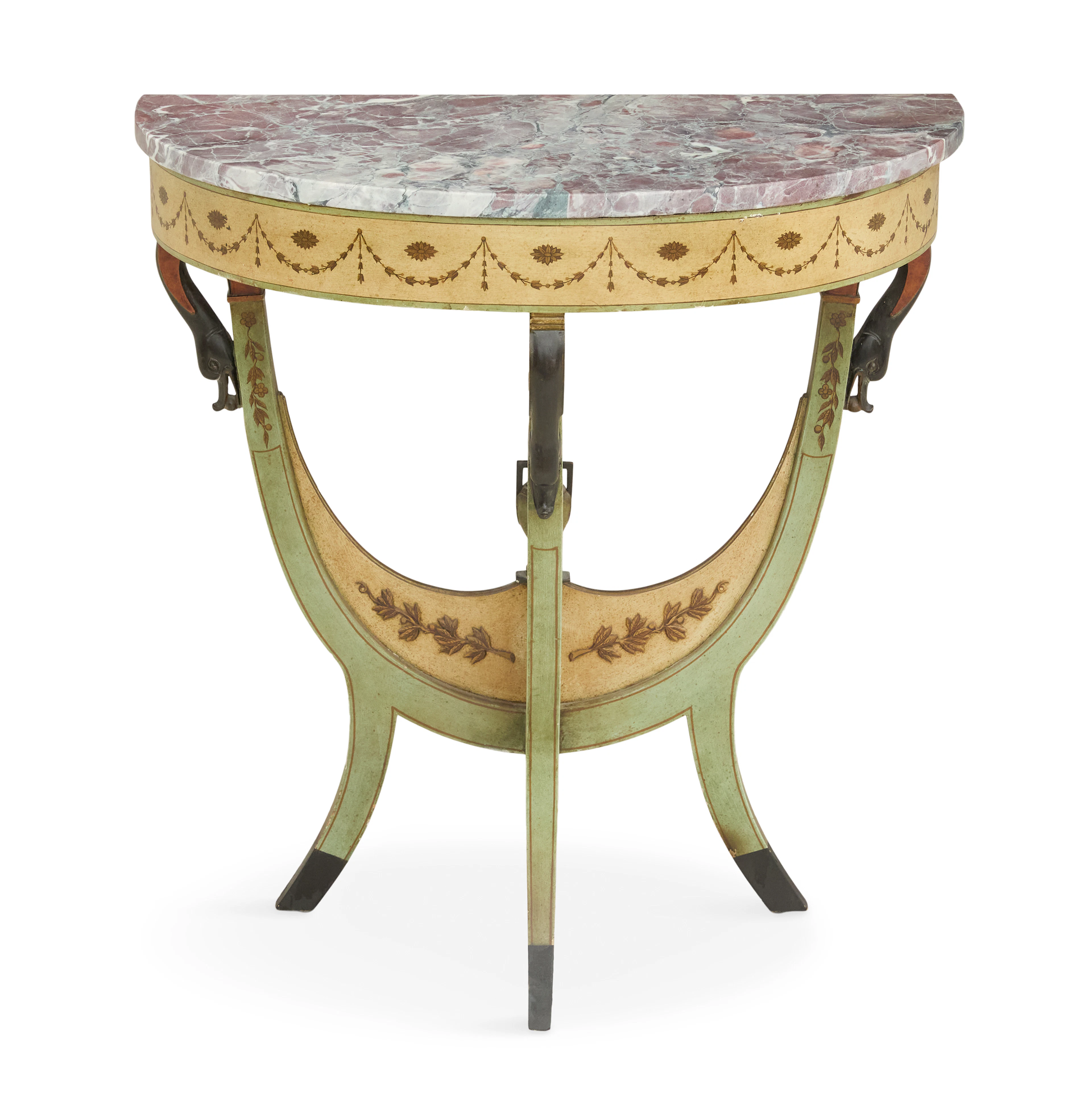 Neoclassical-Style Polychrome and Marble-Top Console Table