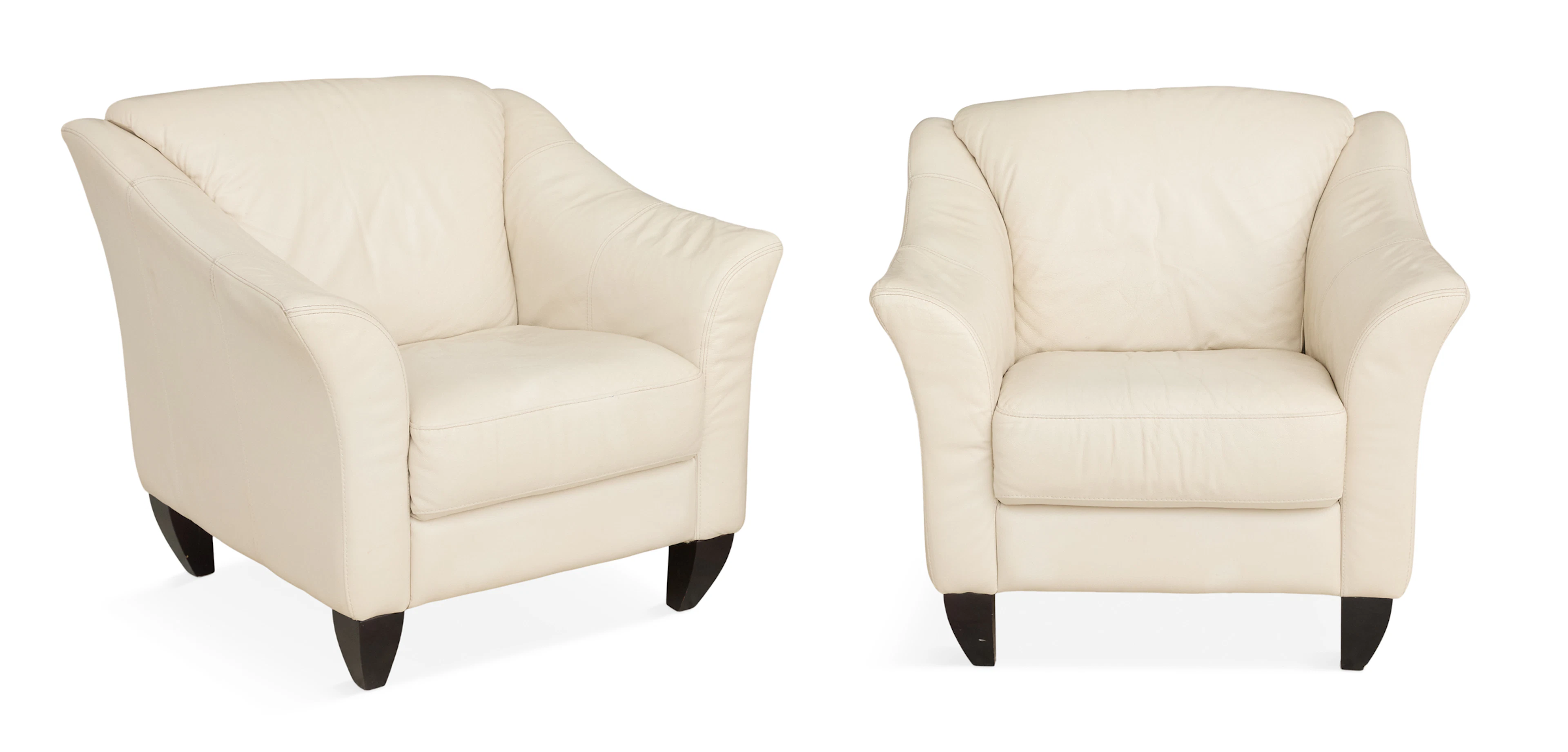 Pair of Large Mid-Century-Modern-Style Leather Club Chairs