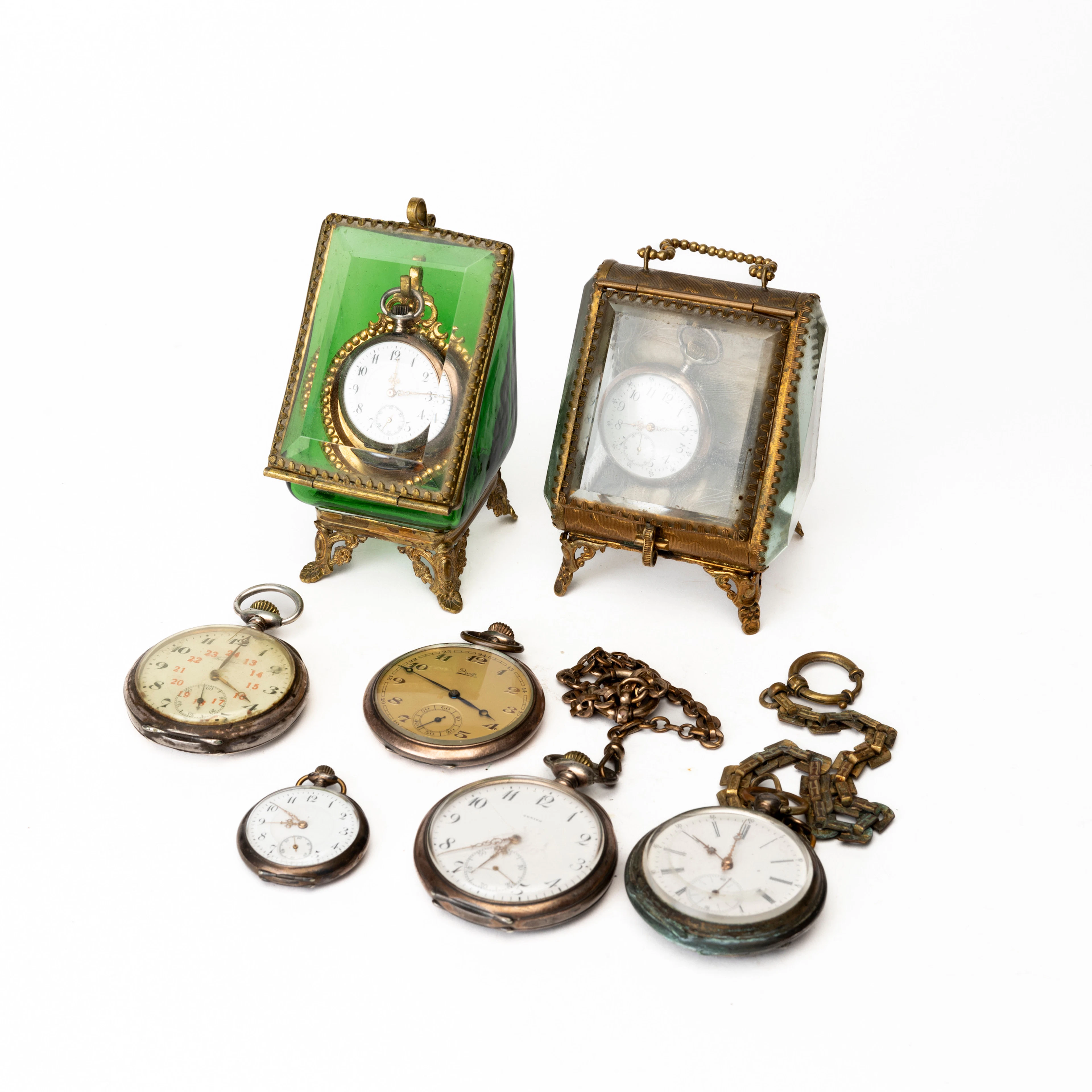 FICKUR, 7 st, manuella, boetter av silver samt FICKURSSTÄLL 2 st, 1900-tal.