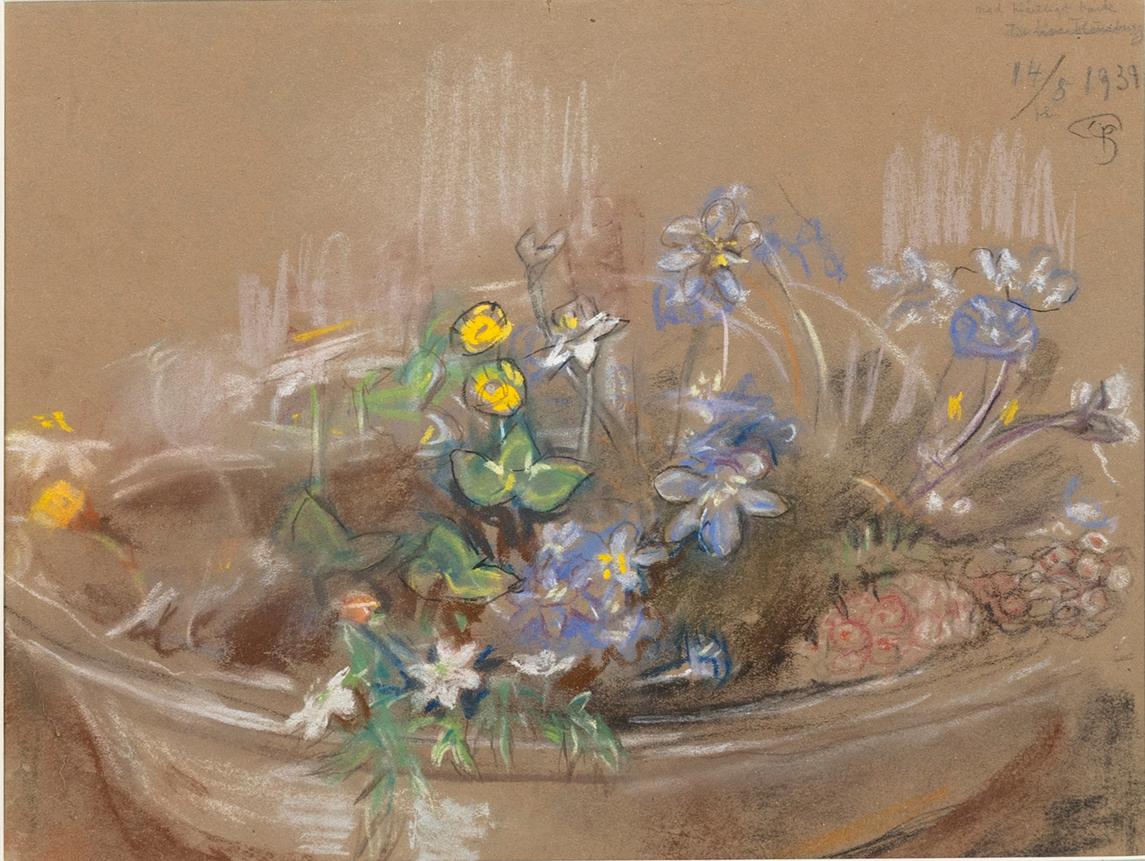 MINA CARLSON-BREDBERG. Blomsterstilleben, pastell på papper, monogramsignerad