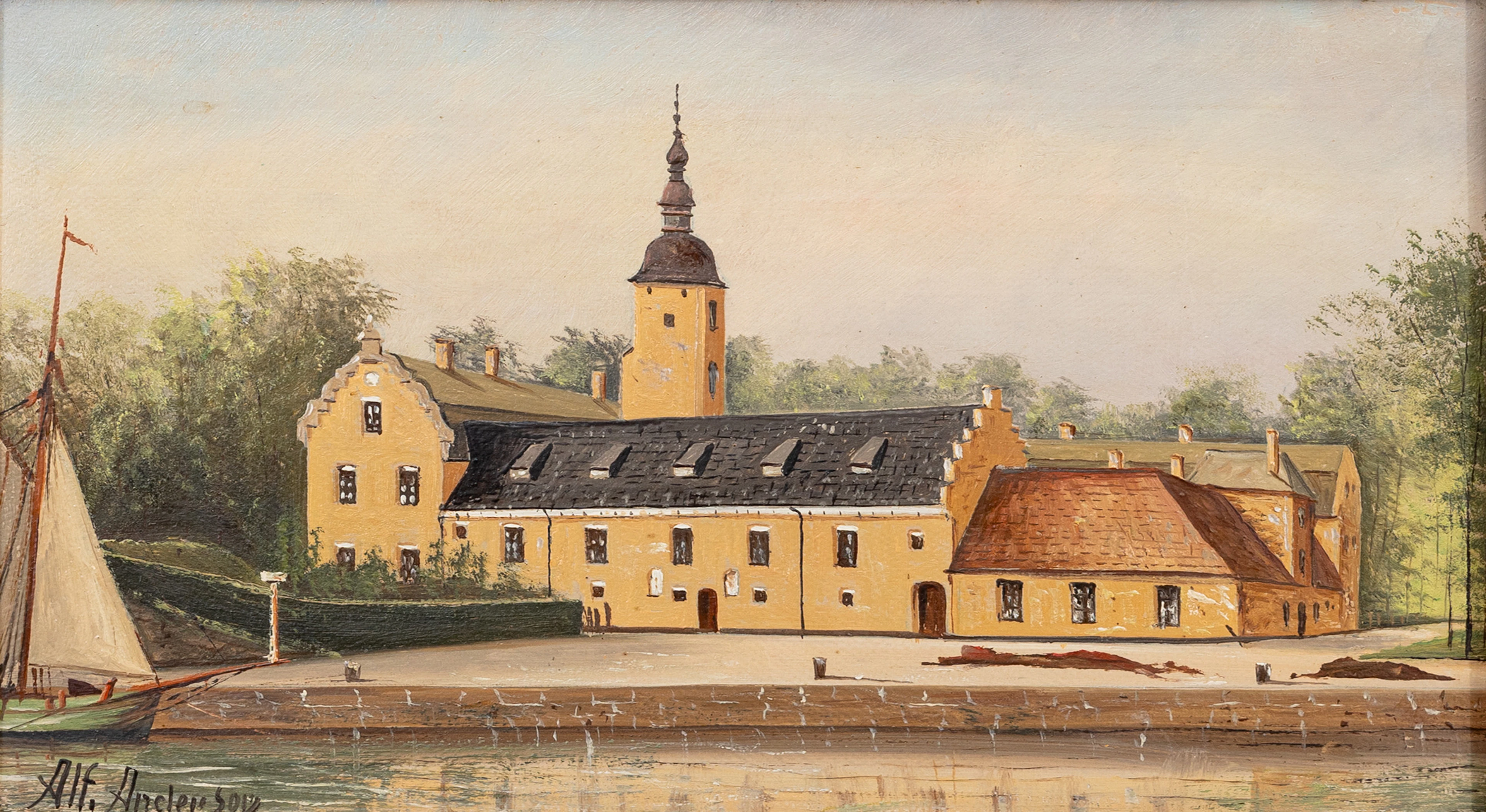 ALF ANDERSON. Halmstad, olja på pannå, signerad.