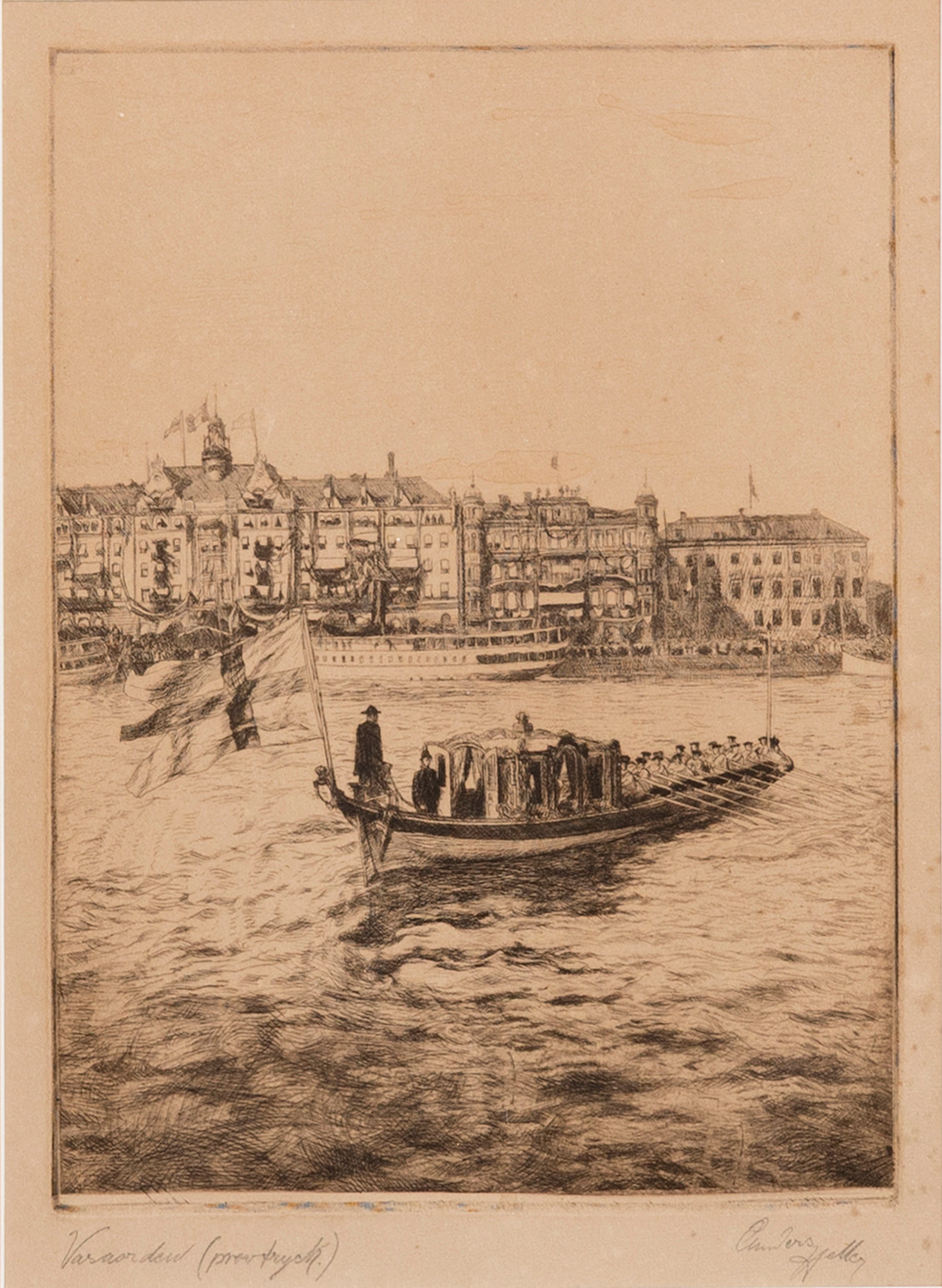 ANDERS HELLER. "Vasaorden", etsning, provtryck, signerad.