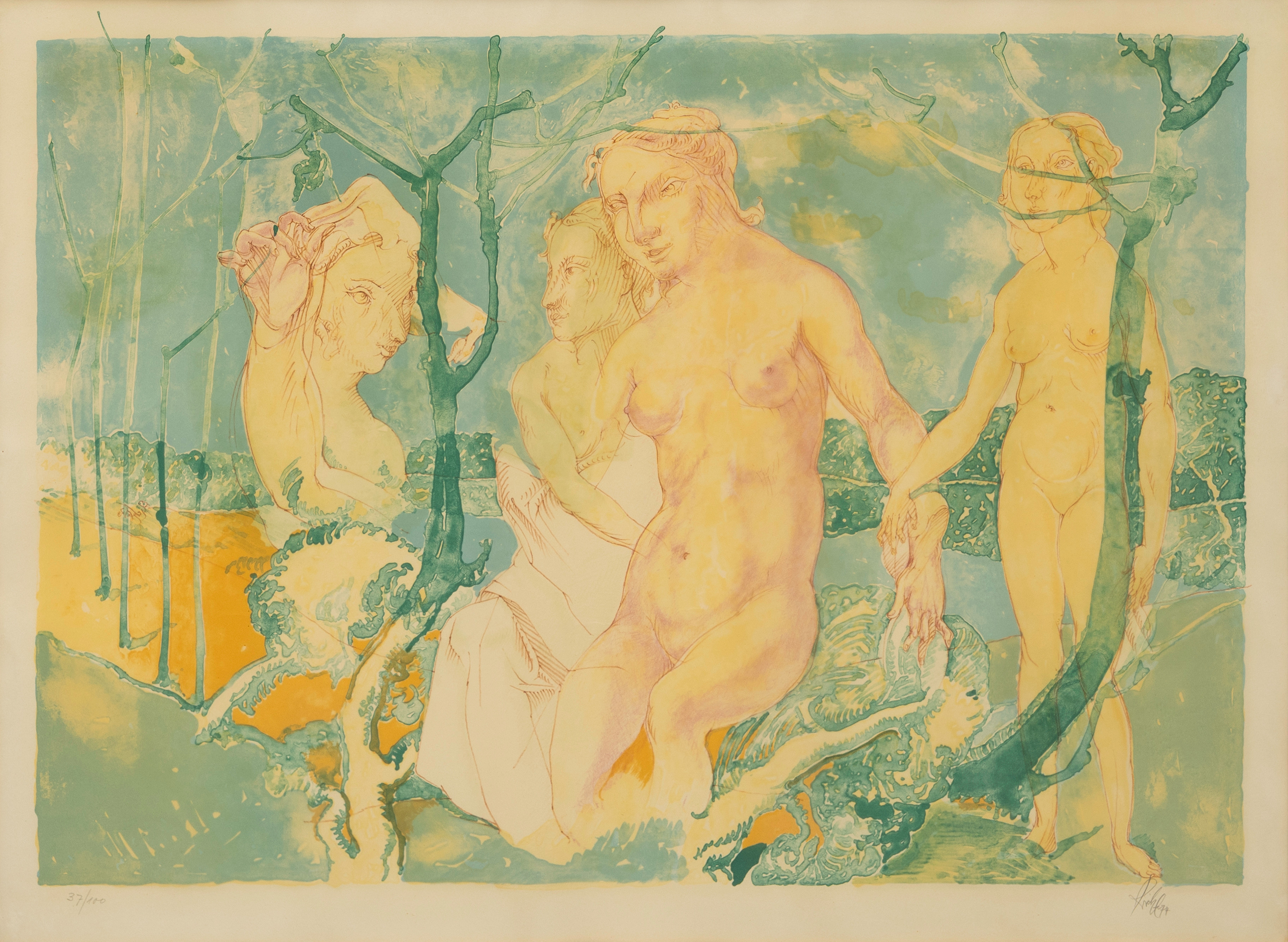 HEINRICH RICHTER (1884-1981). Figurkomposition, litografi,signerad