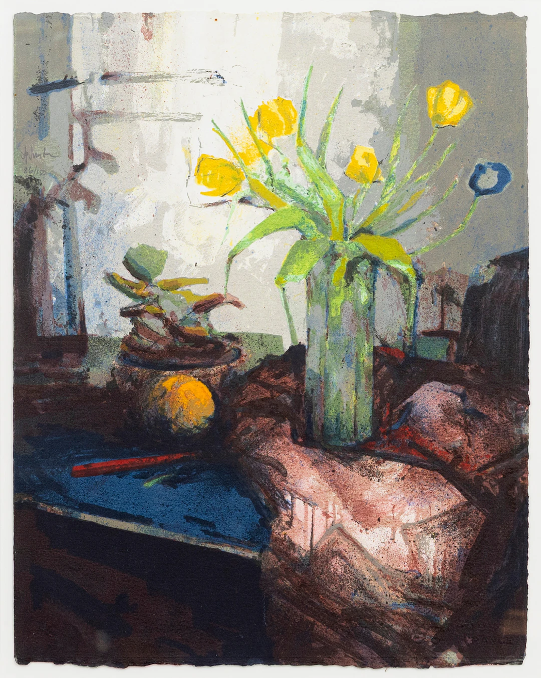 GÖRAN IVARSSON. Stilleben med blommor i vas, färglitografi, signerad