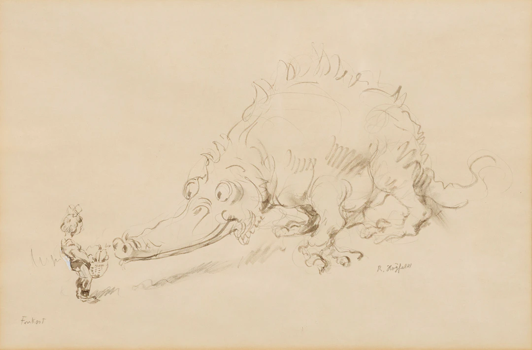 ROBERT HÖGFELDT. "Frukost", blyertsteckning, signerad.