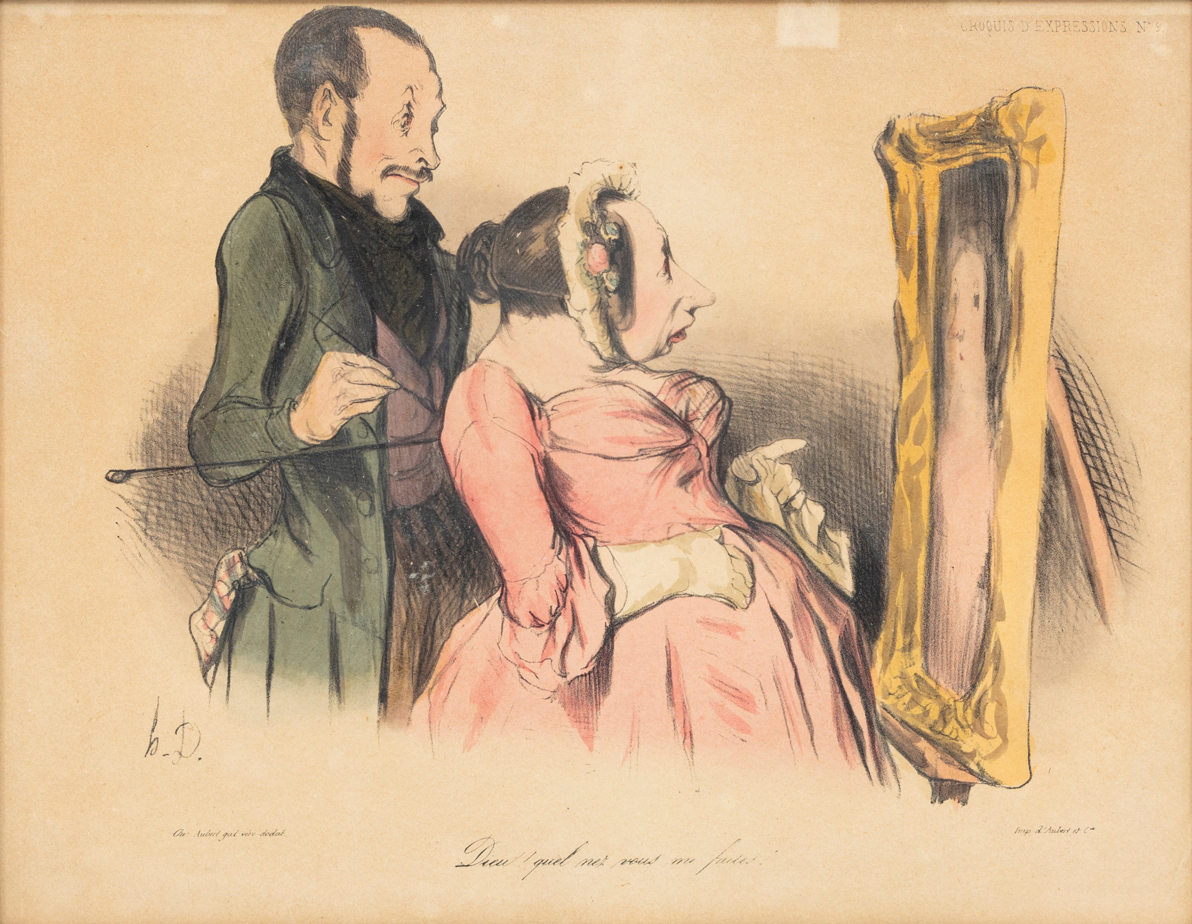 HONORÉ DAUMIER. "cropuis D. expressions no 9" handkolorerat litografi