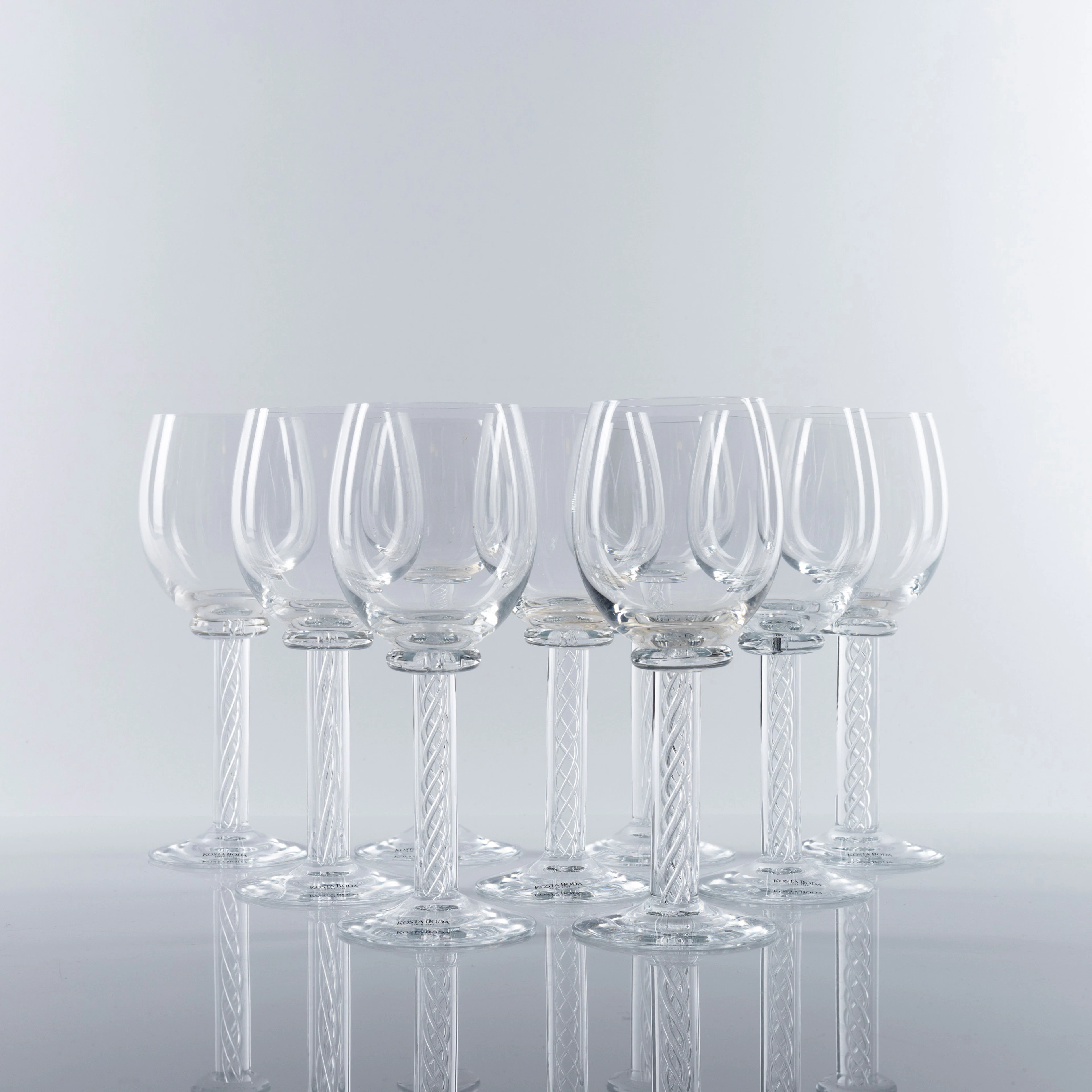 ANNE NILSSON (1953-). Vinglas, 9 st, glas, "Anne", Orrefors.