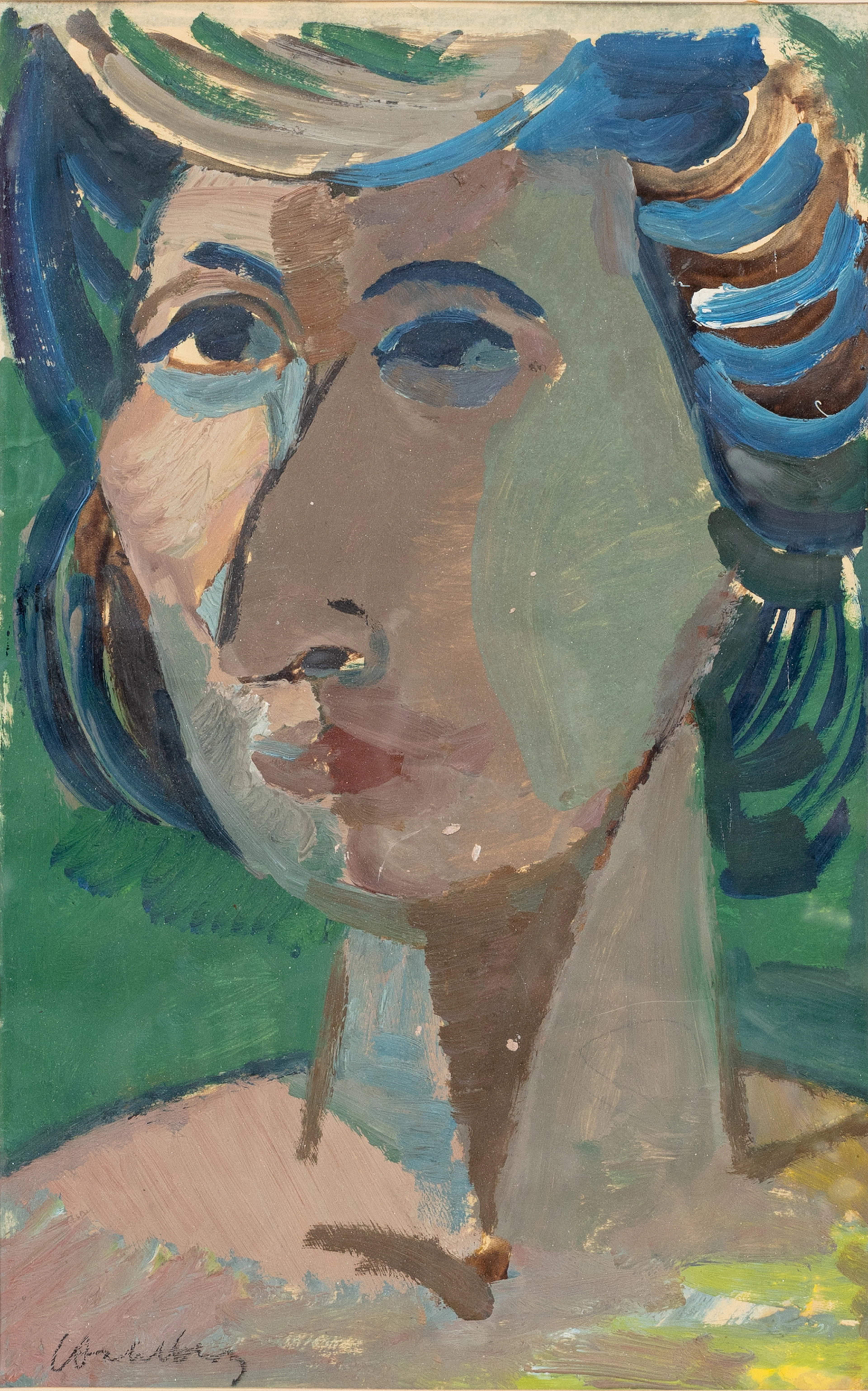BERTIL WAHLBERG. Kvinnoansikte, gouache, signerad, Wahlberg.