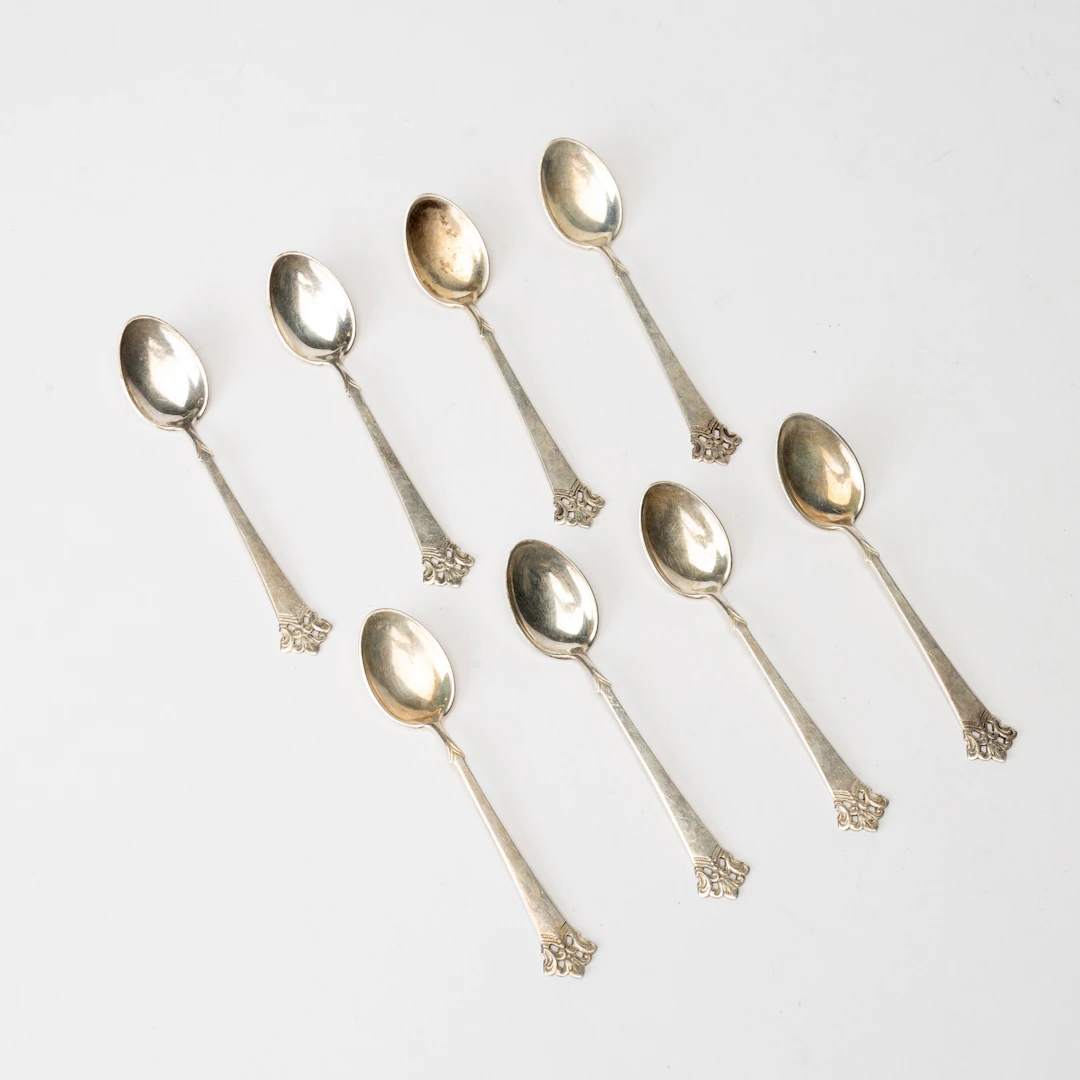 KAFFESKEDAR, 8 st, silver, Norge, 1900-talets andra hälft.