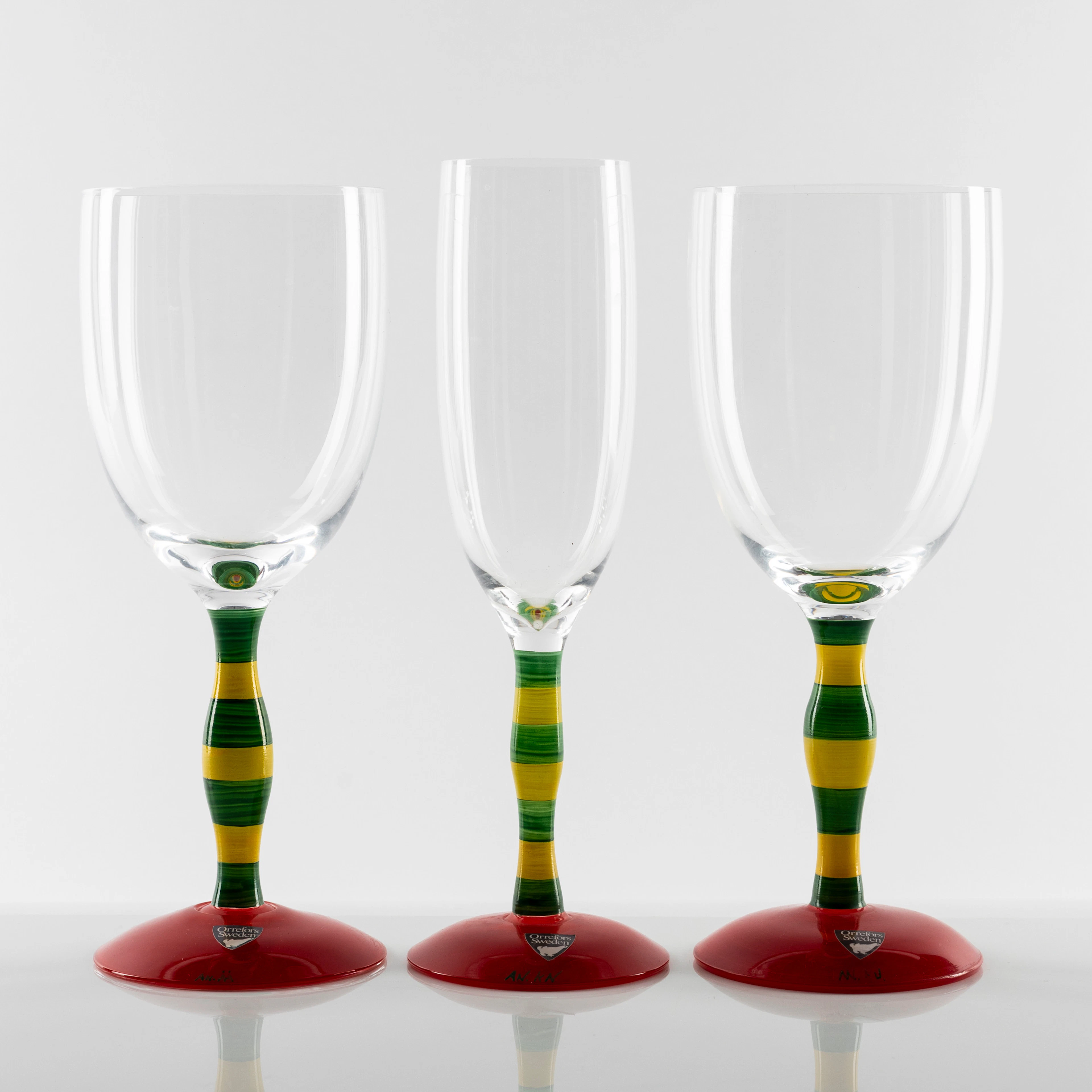 ANNE NILSSON. Vinglas, 2+1 st, "Polka Clown", Orrefors.