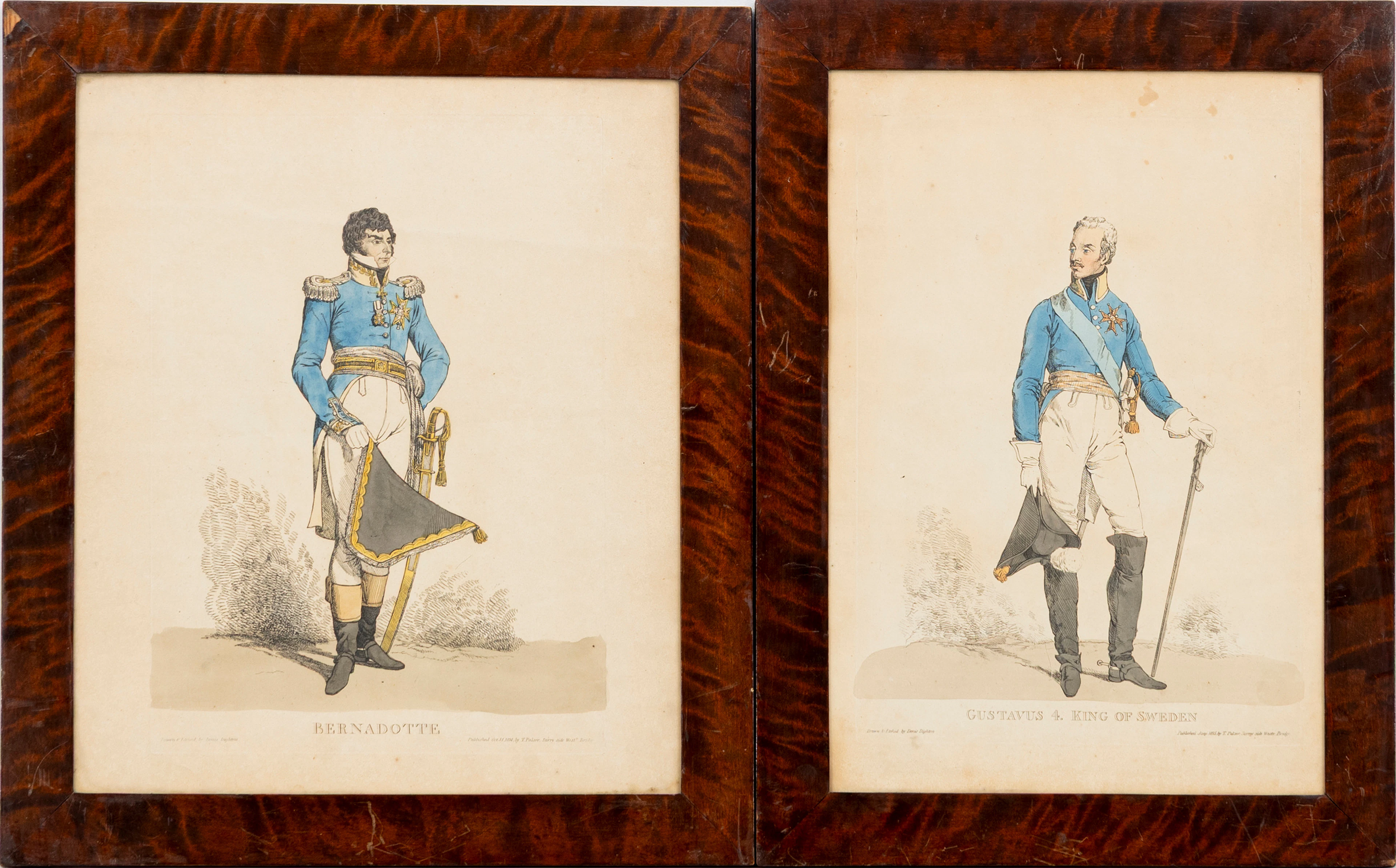 DENIS DIGHTON. Gustav III samt Karl XIV Johan, kolorerade etsningar