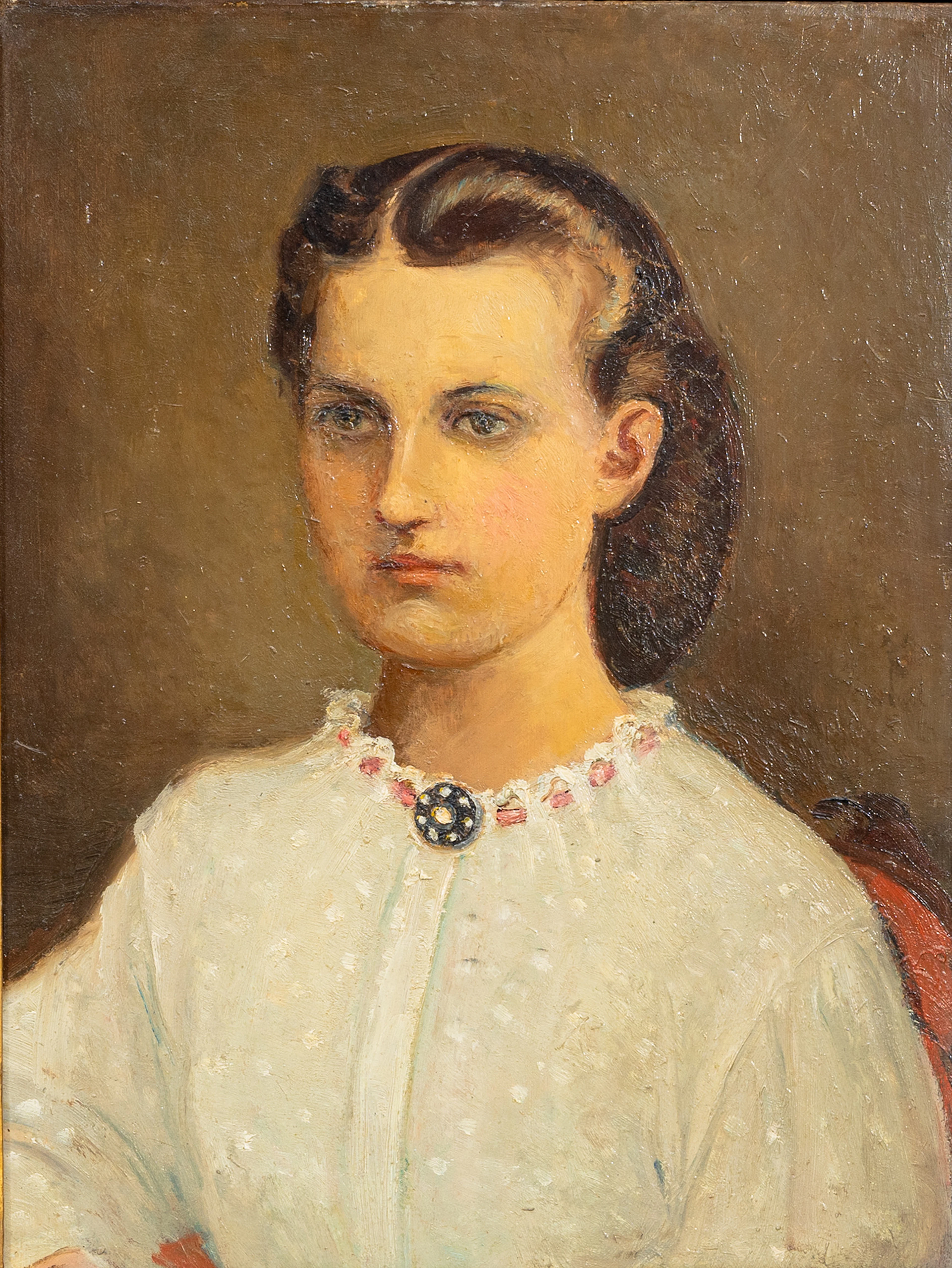 ANNA CERVIN. Porträtt av Gustafva Paulina Högberg, olja på pannå, signerad.