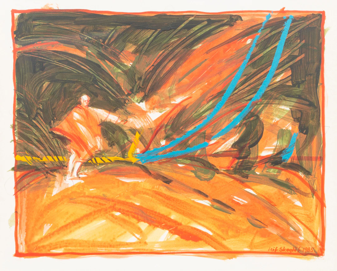 LEIF SKOGLÖF. Komposition, blandteknik, signerad, daterad 1985.