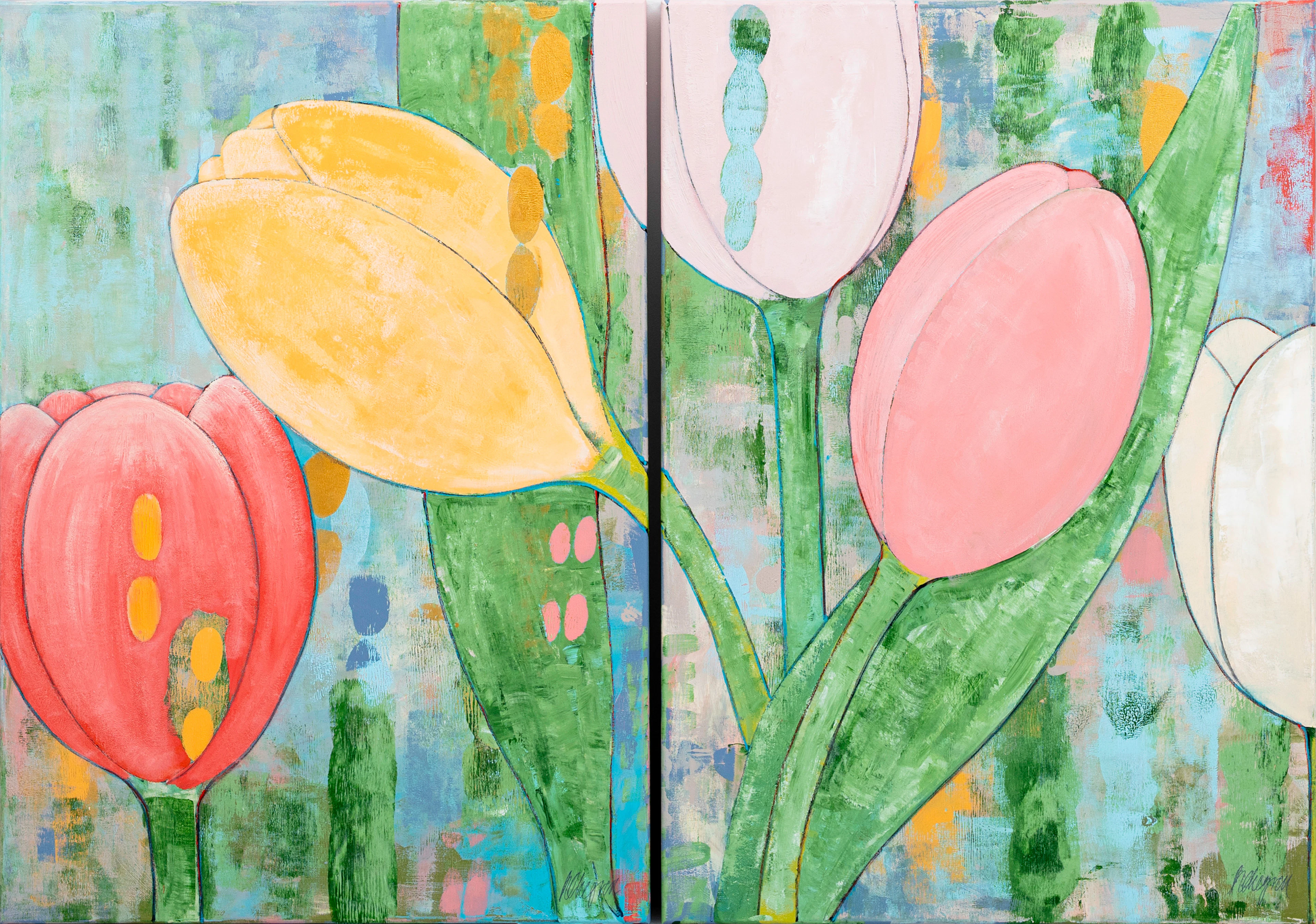 HANNA EKEGREN. Diptyk, tulpaner, olja på duk, signerade.