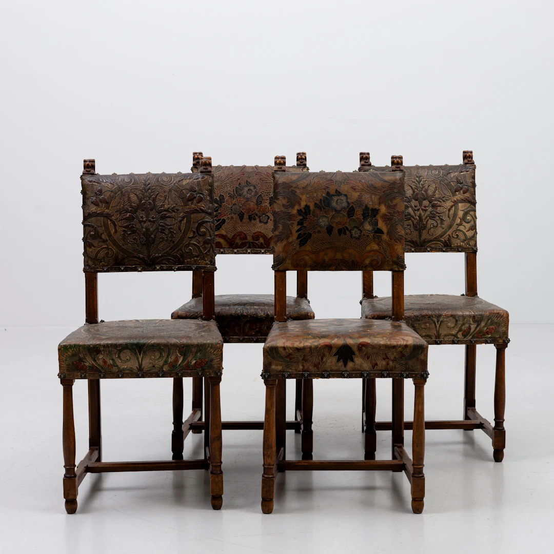 STOLAR, 4 st barockstil, gyllenläder, 1900-talets första hälft.