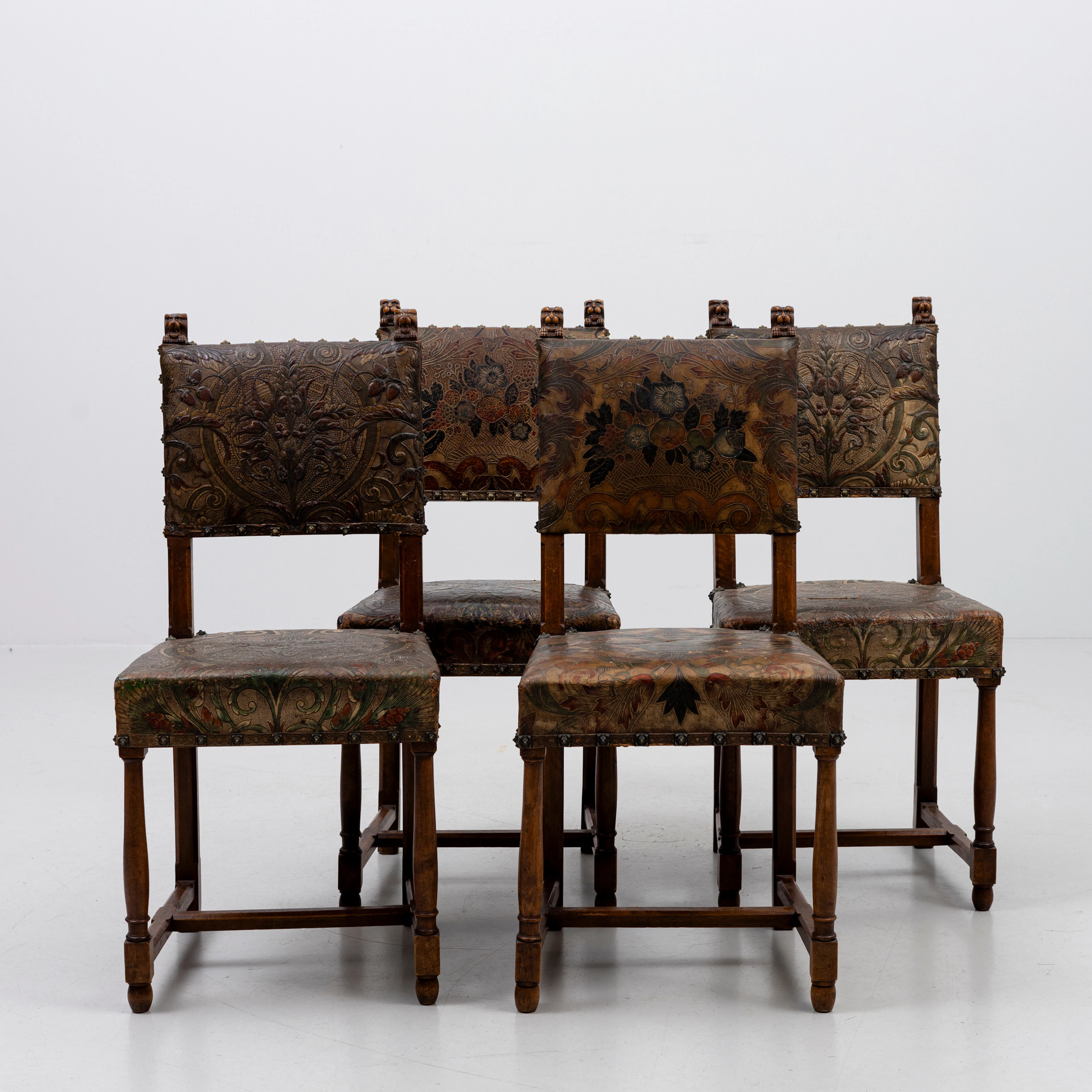 STOLAR, 4 st barockstil, gyllenläder, 1900-talets första hälft.